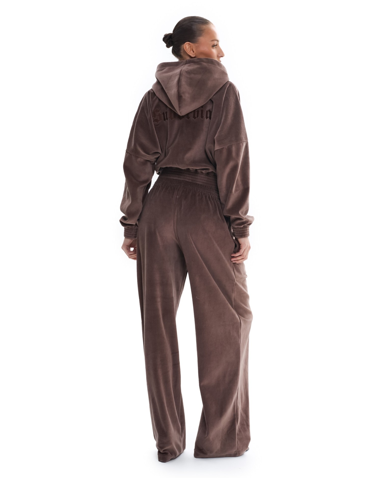 Костюм из велюра с капюшоном (палаццо) Коричневый