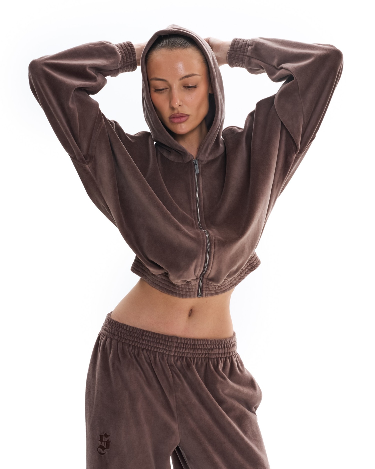 Костюм из велюра с капюшоном (палаццо) Коричневый