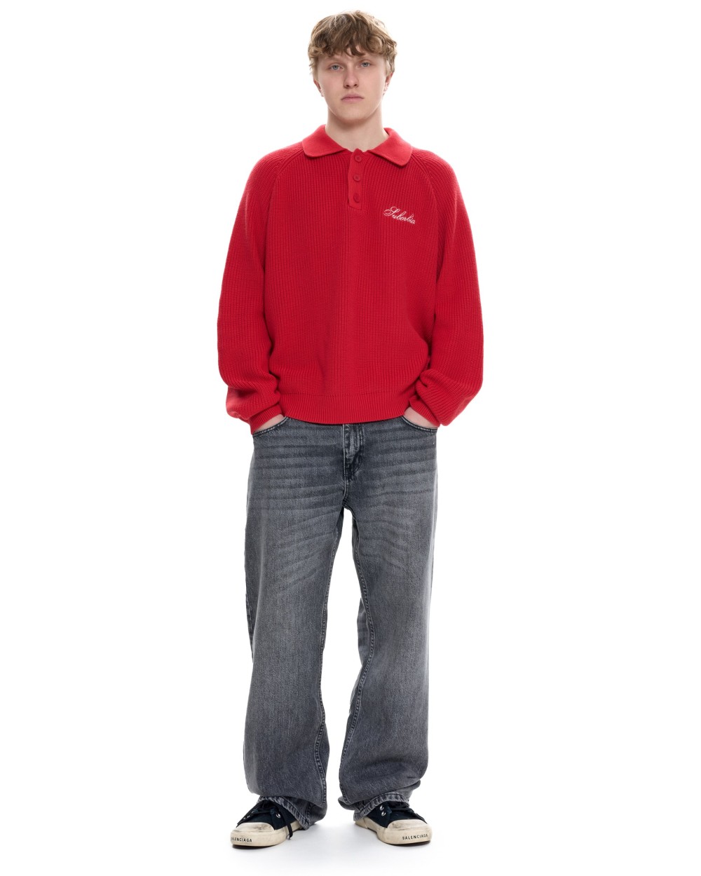 Мужское вязаное поло Красный