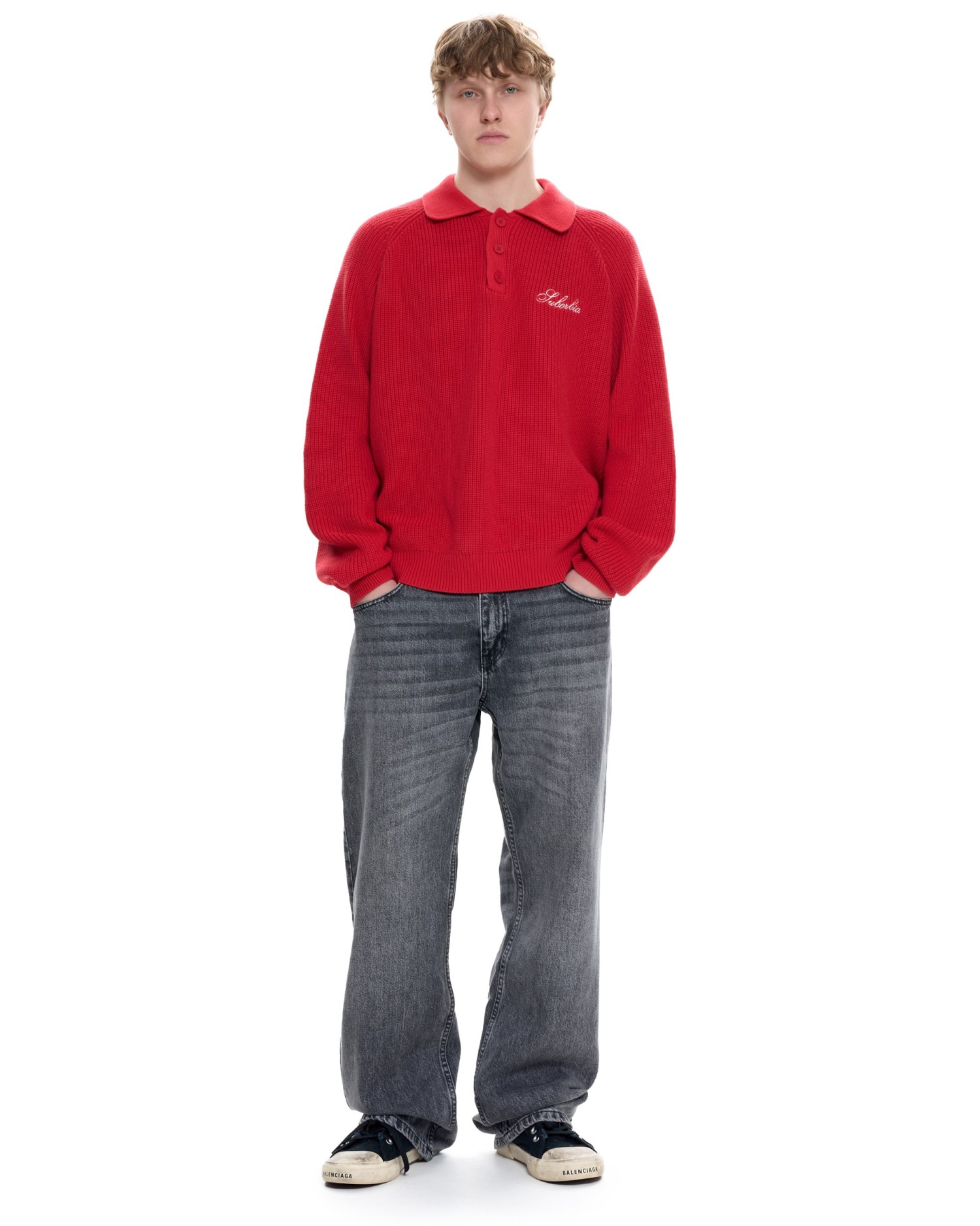 Мужское вязаное поло Красный