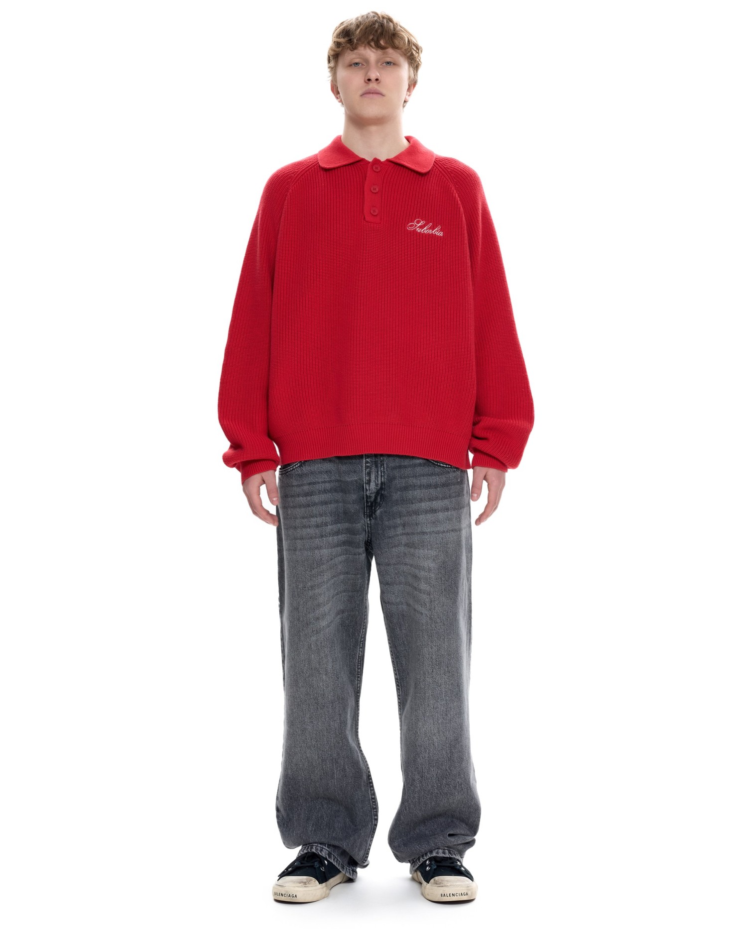 Мужское вязаное поло Красный