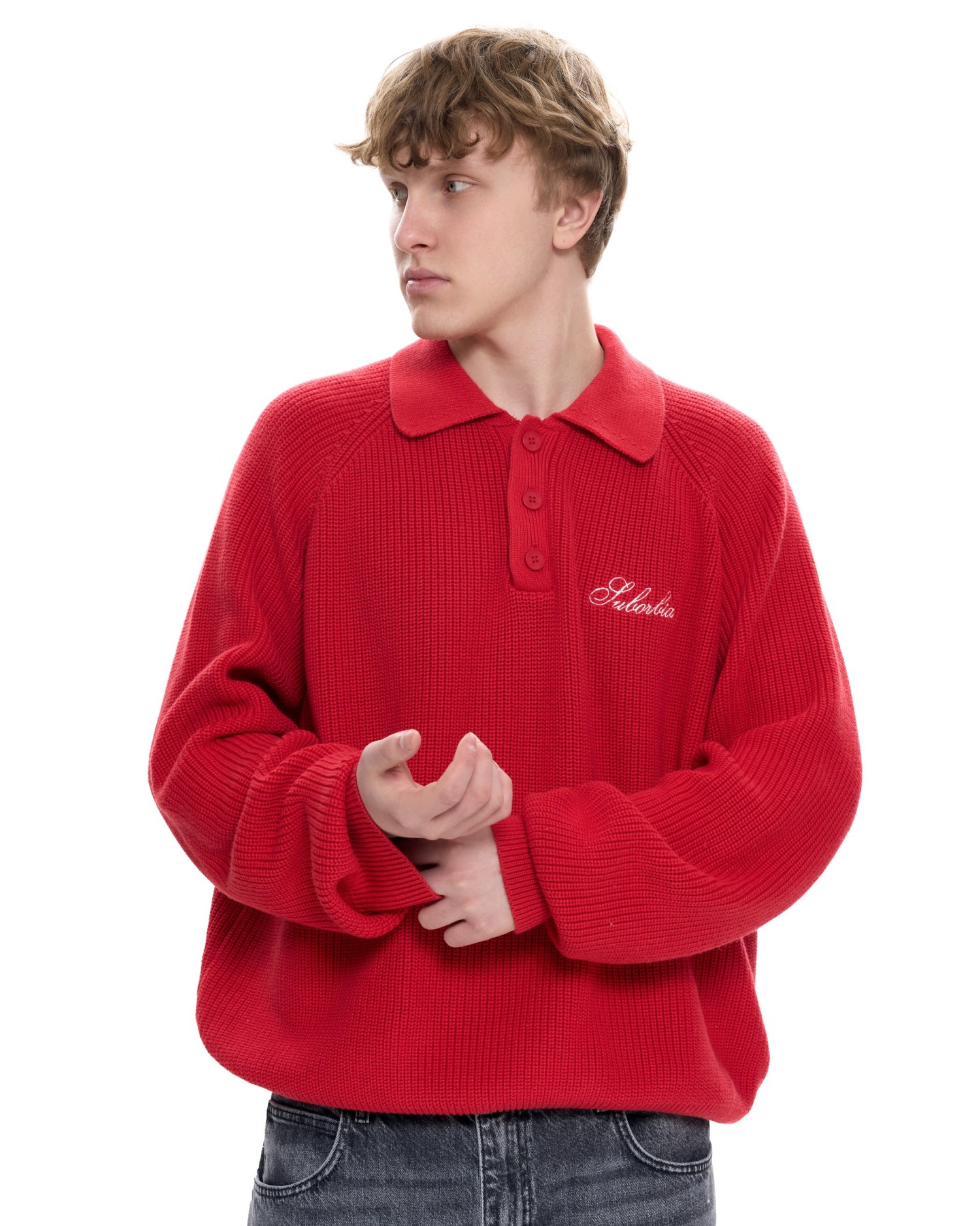 Мужское вязаное поло Красный