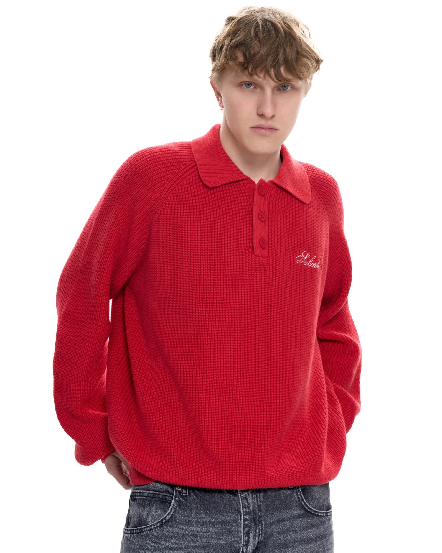 Мужское вязаное поло Красный