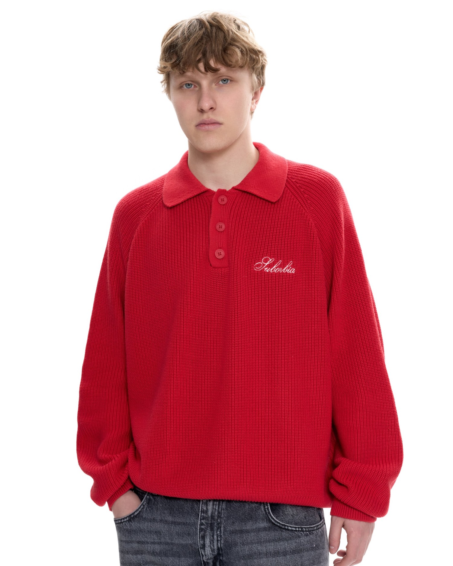Мужское вязаное поло Красный