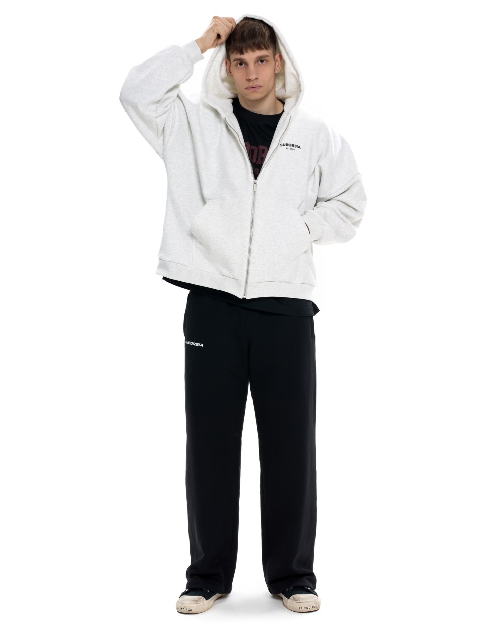 Мужской худи ZIP Светло-серый меланж