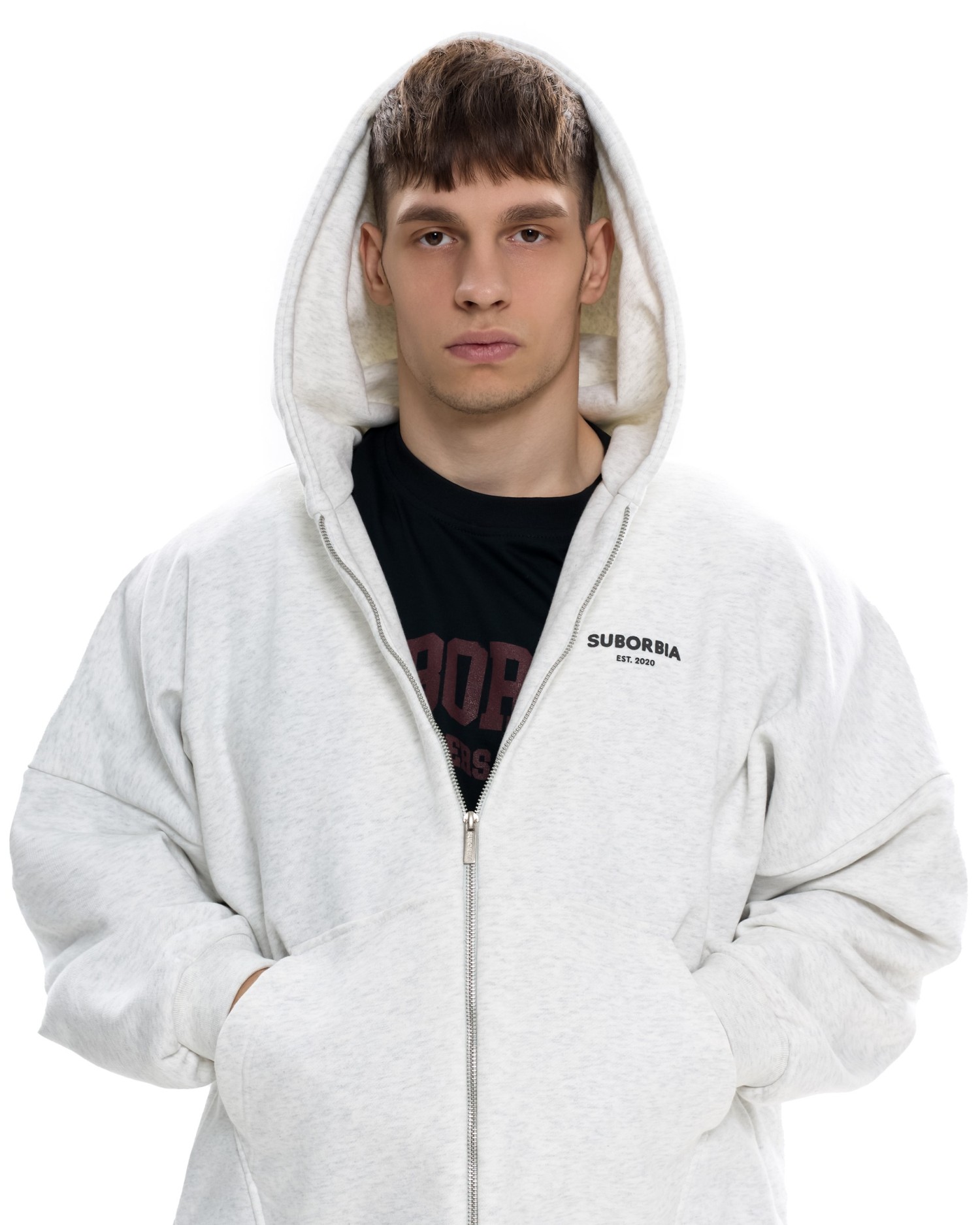 Мужской худи ZIP Светло-серый меланж