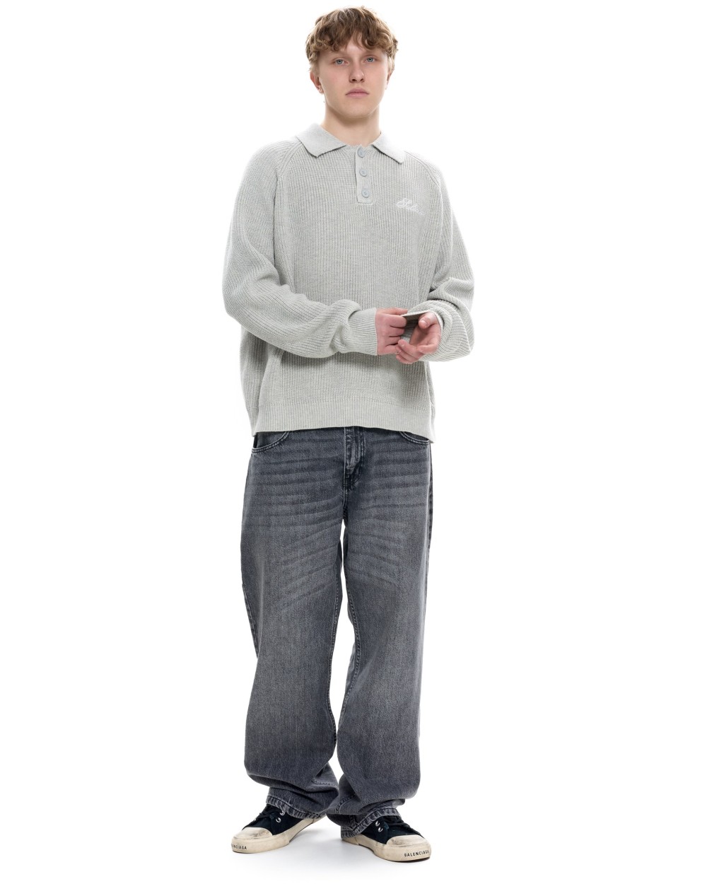 Мужское вязаное поло Серый меланж