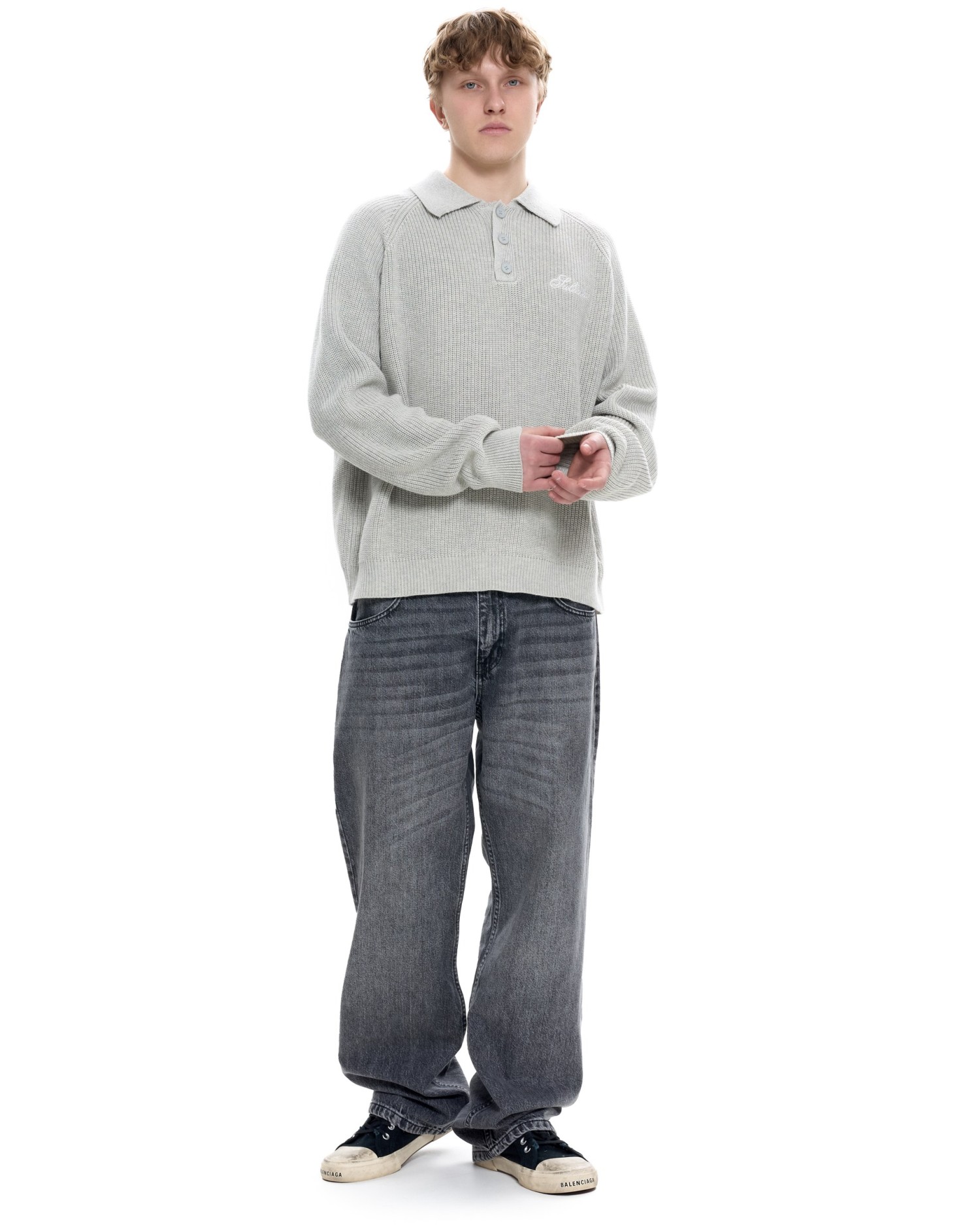 Мужское вязаное поло Серый меланж