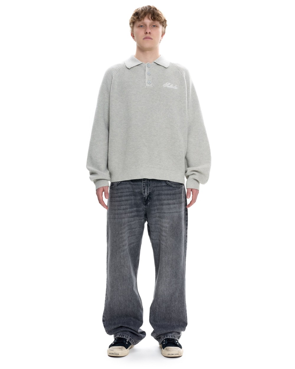 Мужское вязаное поло Серый меланж