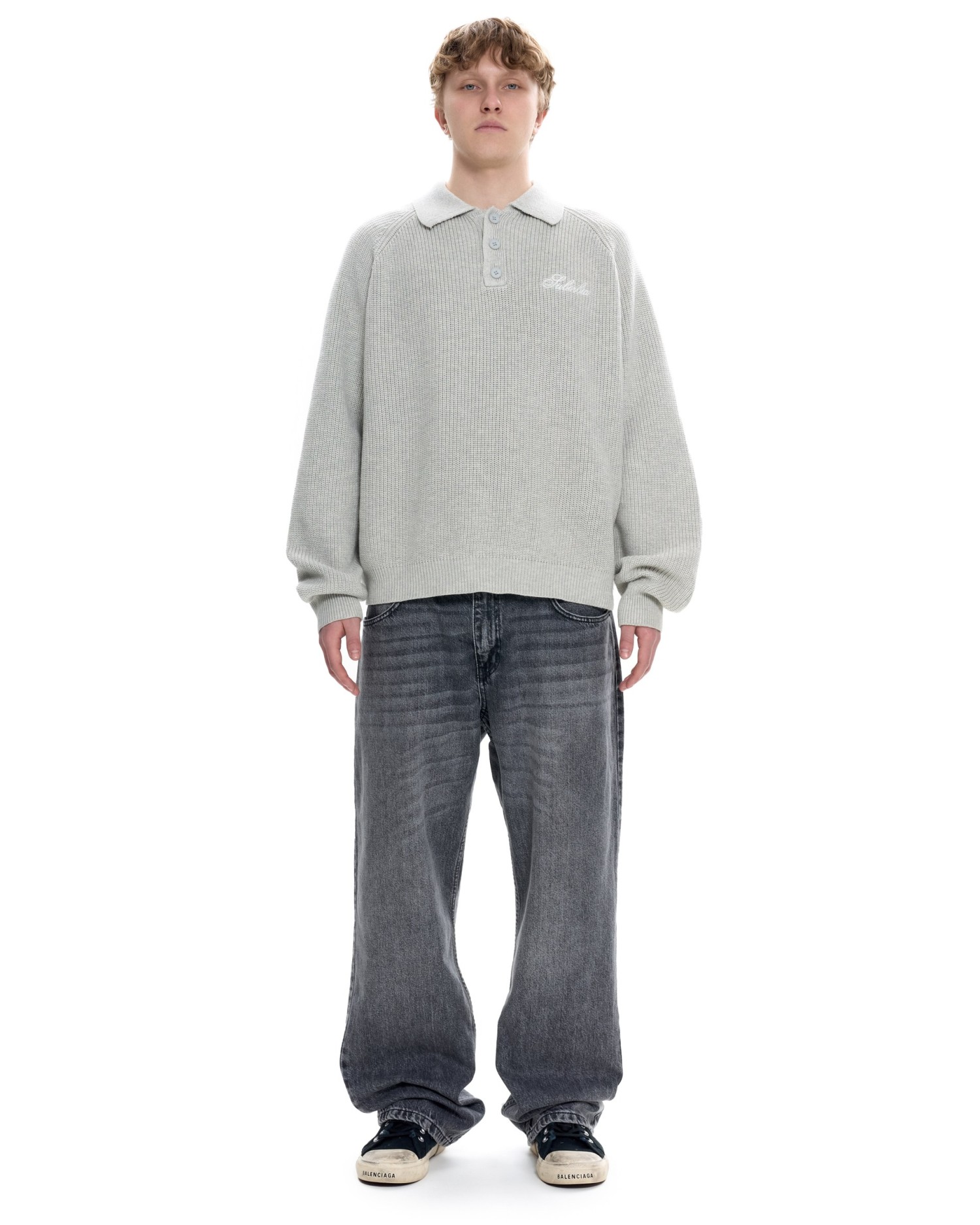 Мужское вязаное поло Серый меланж