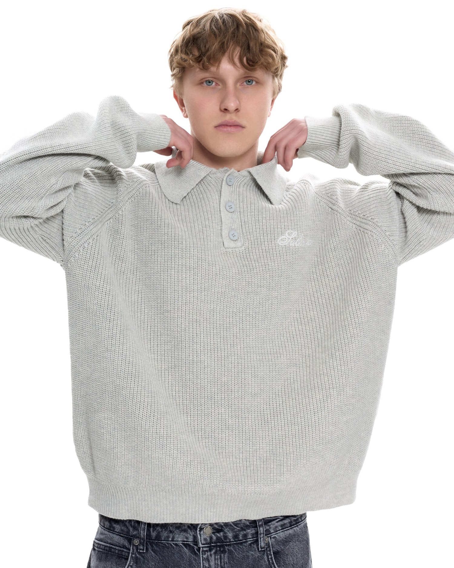 Мужское вязаное поло Серый меланж