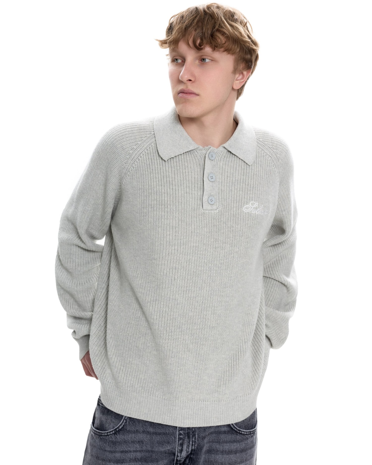 Мужское вязаное поло Серый меланж