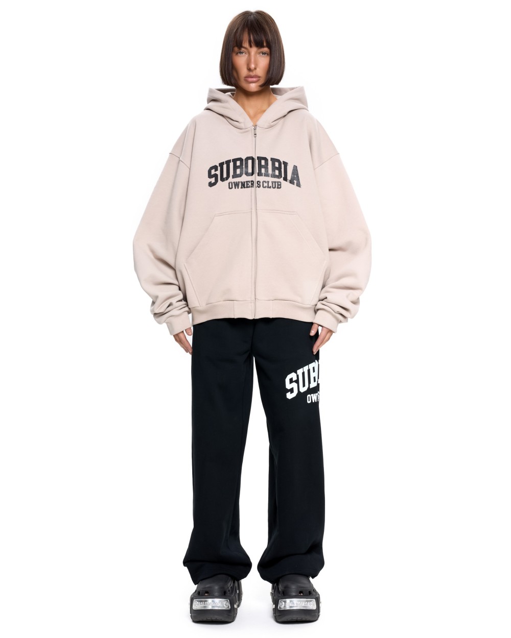 Худи зип SUBORBIA® Бежевый-Черный