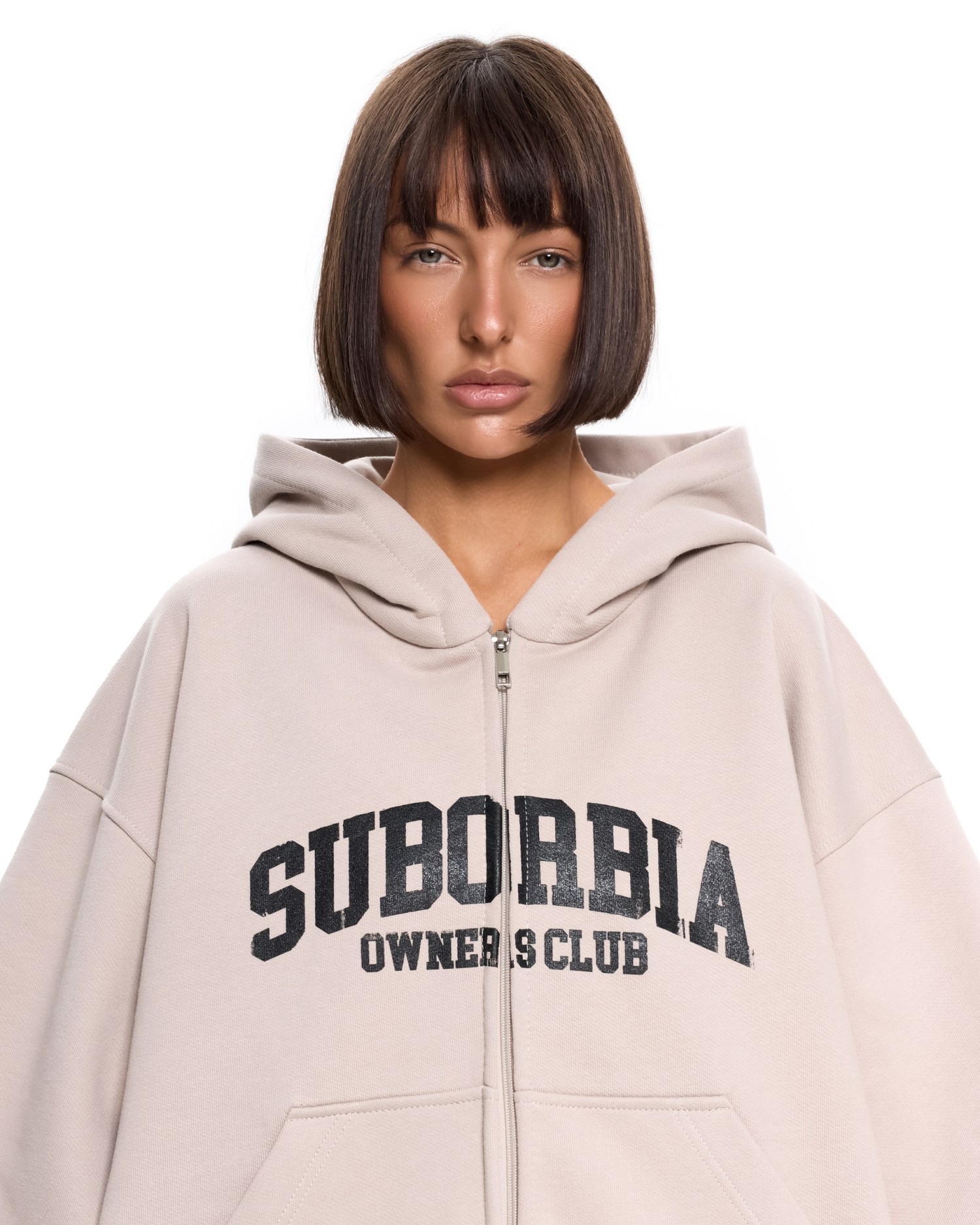 Худи зип SUBORBIA® Бежевый-Черный