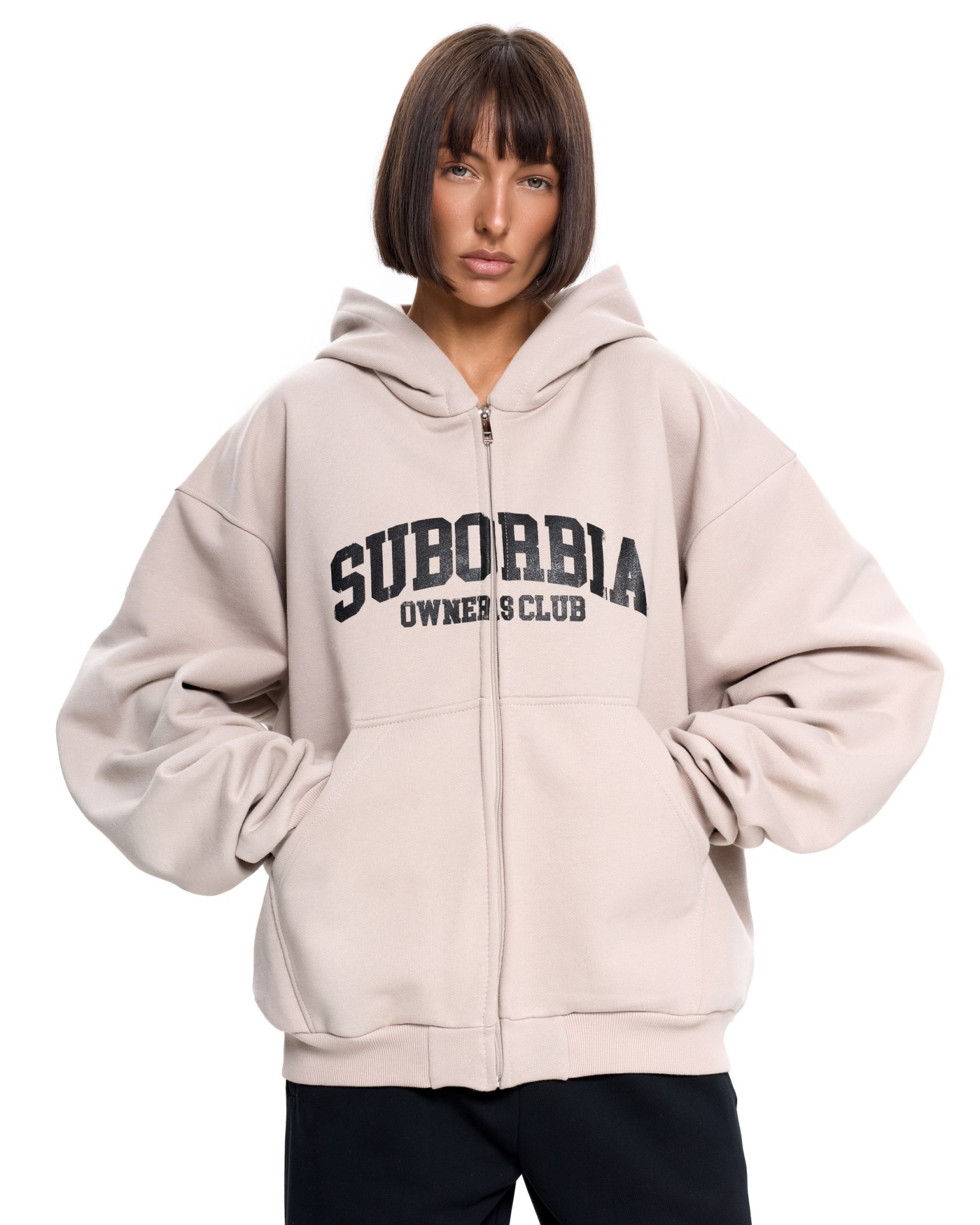 Худи зип SUBORBIA® Бежевый-Черный