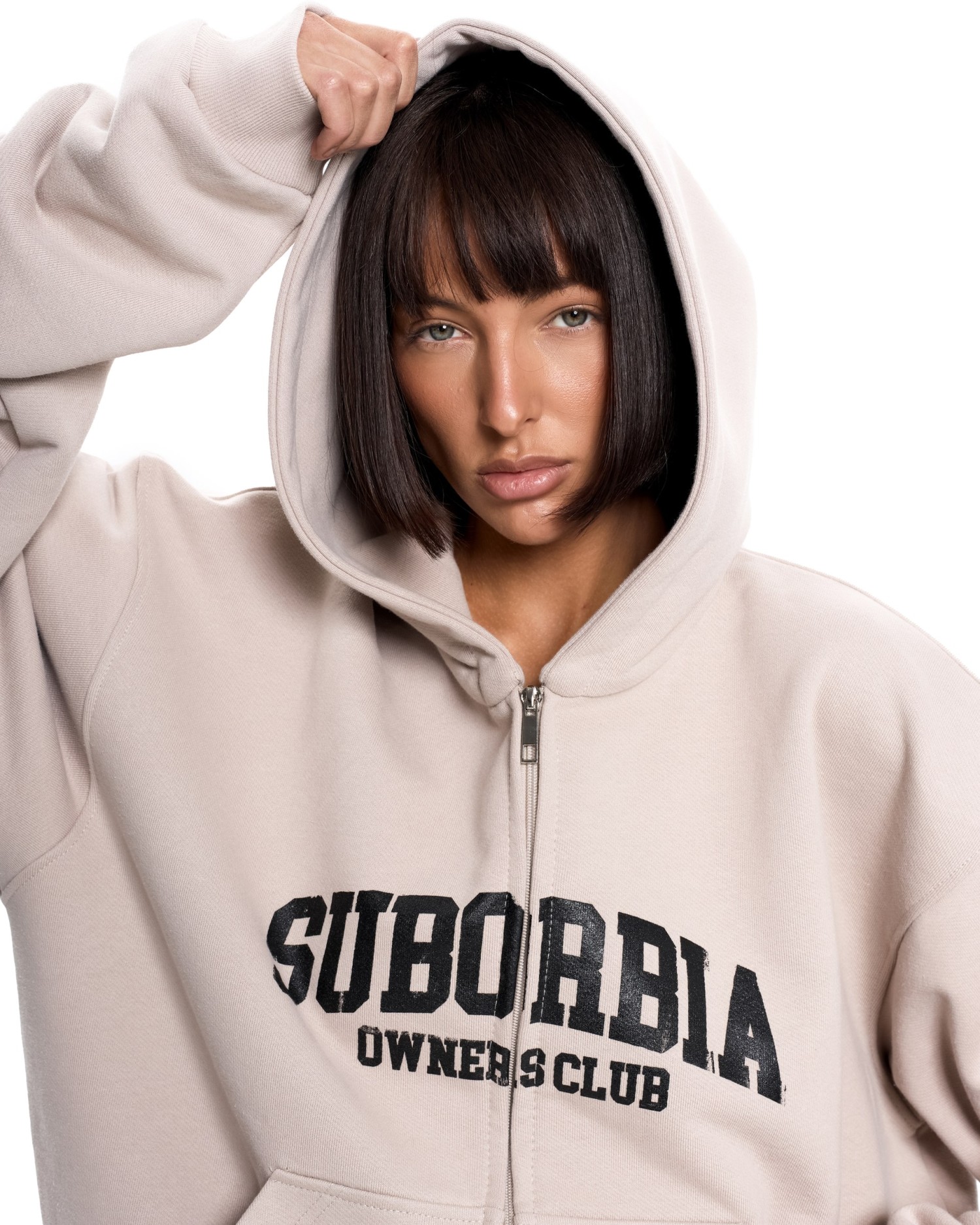 Худи зип SUBORBIA® Бежевый-Черный