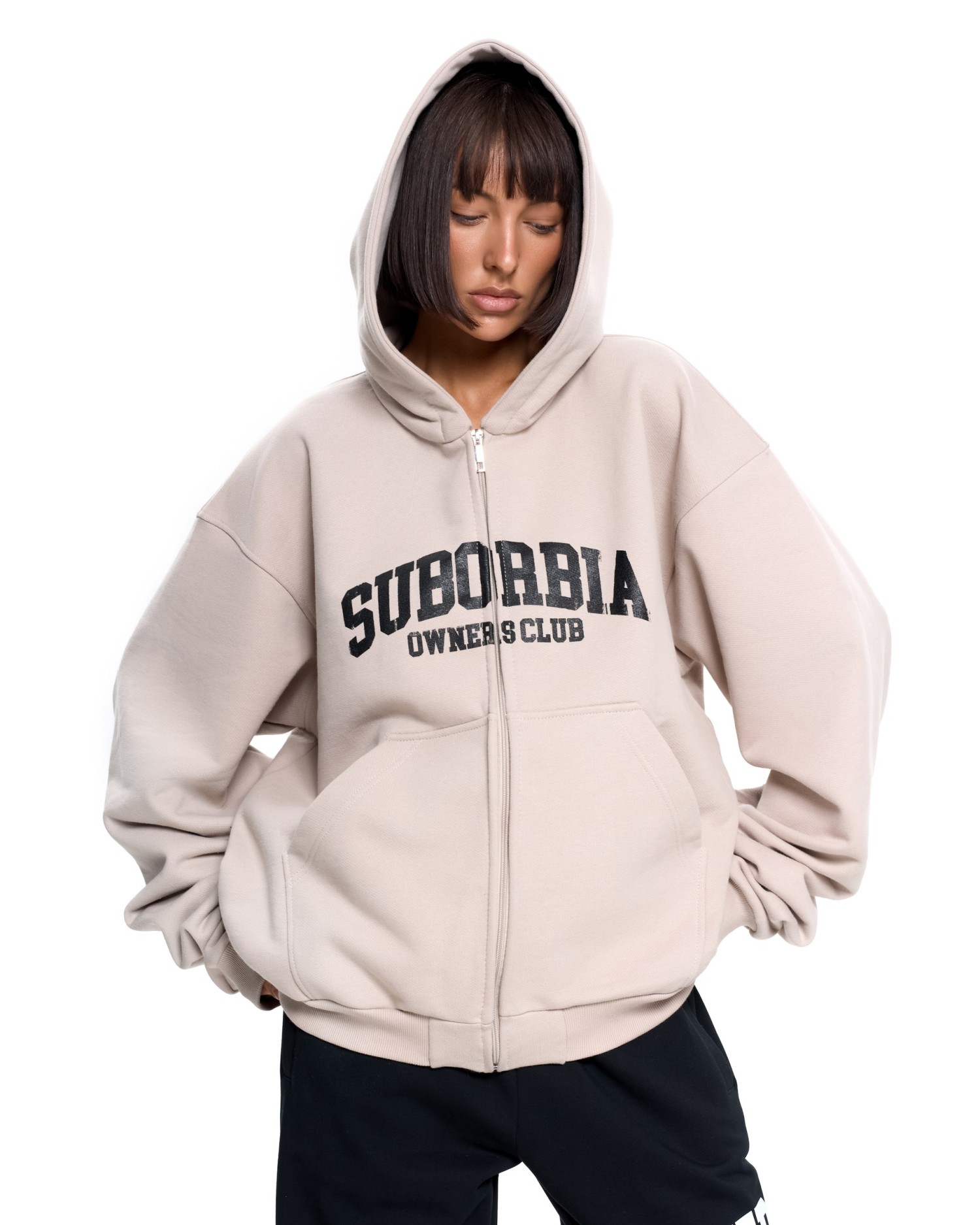 Худи зип SUBORBIA® Бежевый-Черный