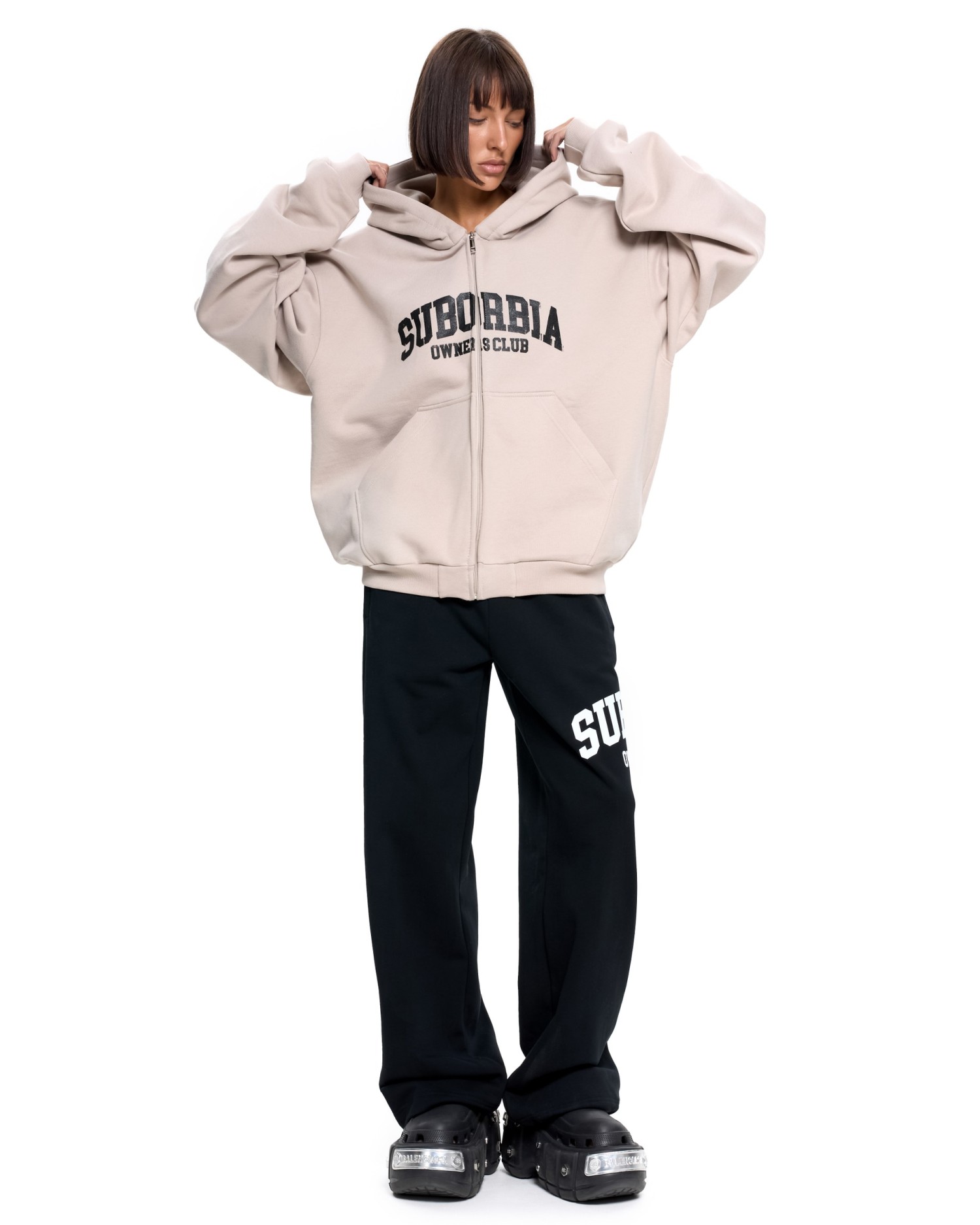 Худи зип SUBORBIA® Бежевый-Черный