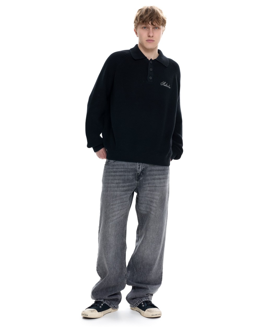 Мужское вязаное поло Черный