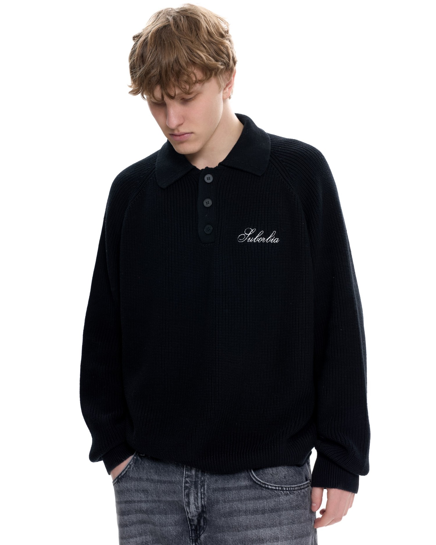 Мужское вязаное поло Черный