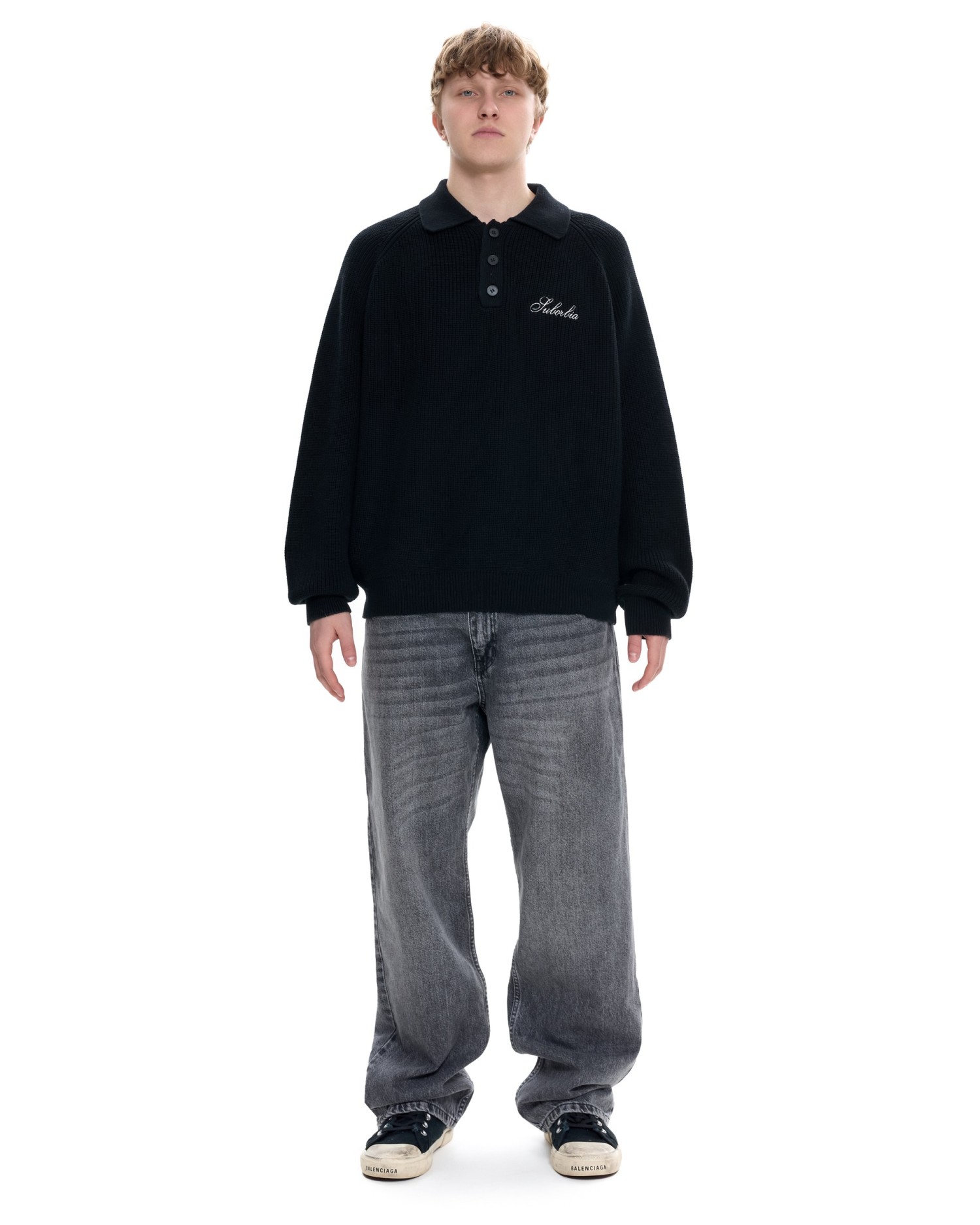 Мужское вязаное поло Черный