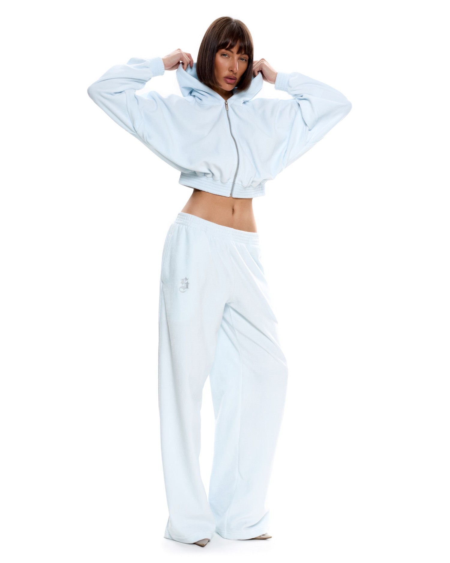 Костюм из велюра с капюшоном (палаццо) Небесно-голубой