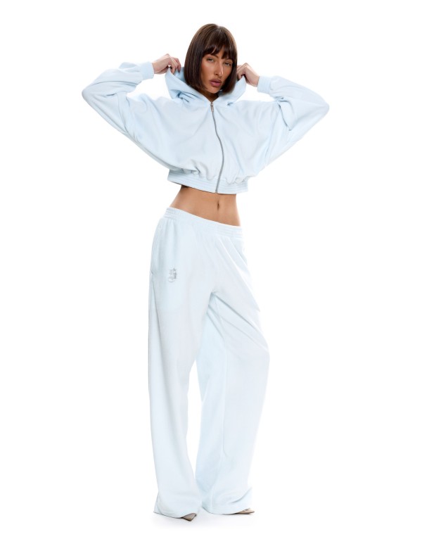 Костюм из велюра с капюшоном (палаццо) Небесно-голубой