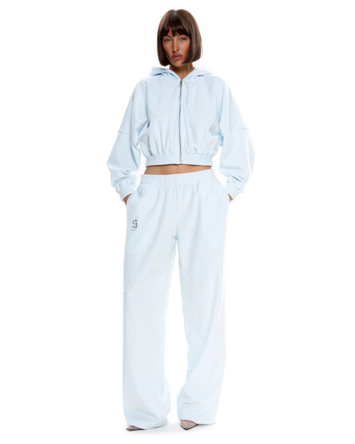 Костюм из велюра с капюшоном (палаццо) Небесно-голубой