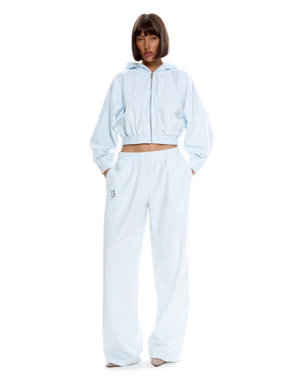Костюм из велюра с капюшоном (палаццо) Небесно-голубой
