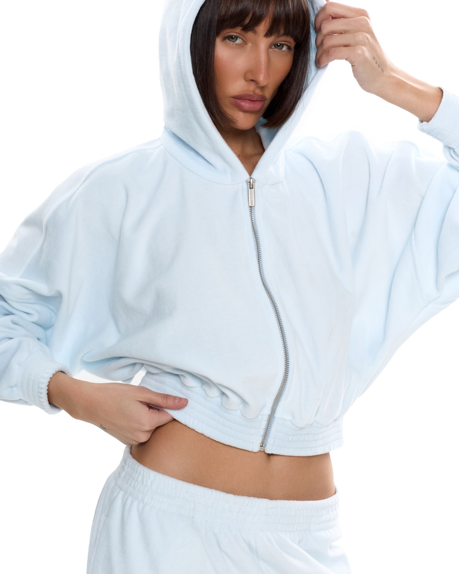 Костюм из велюра с капюшоном (палаццо) Небесно-голубой