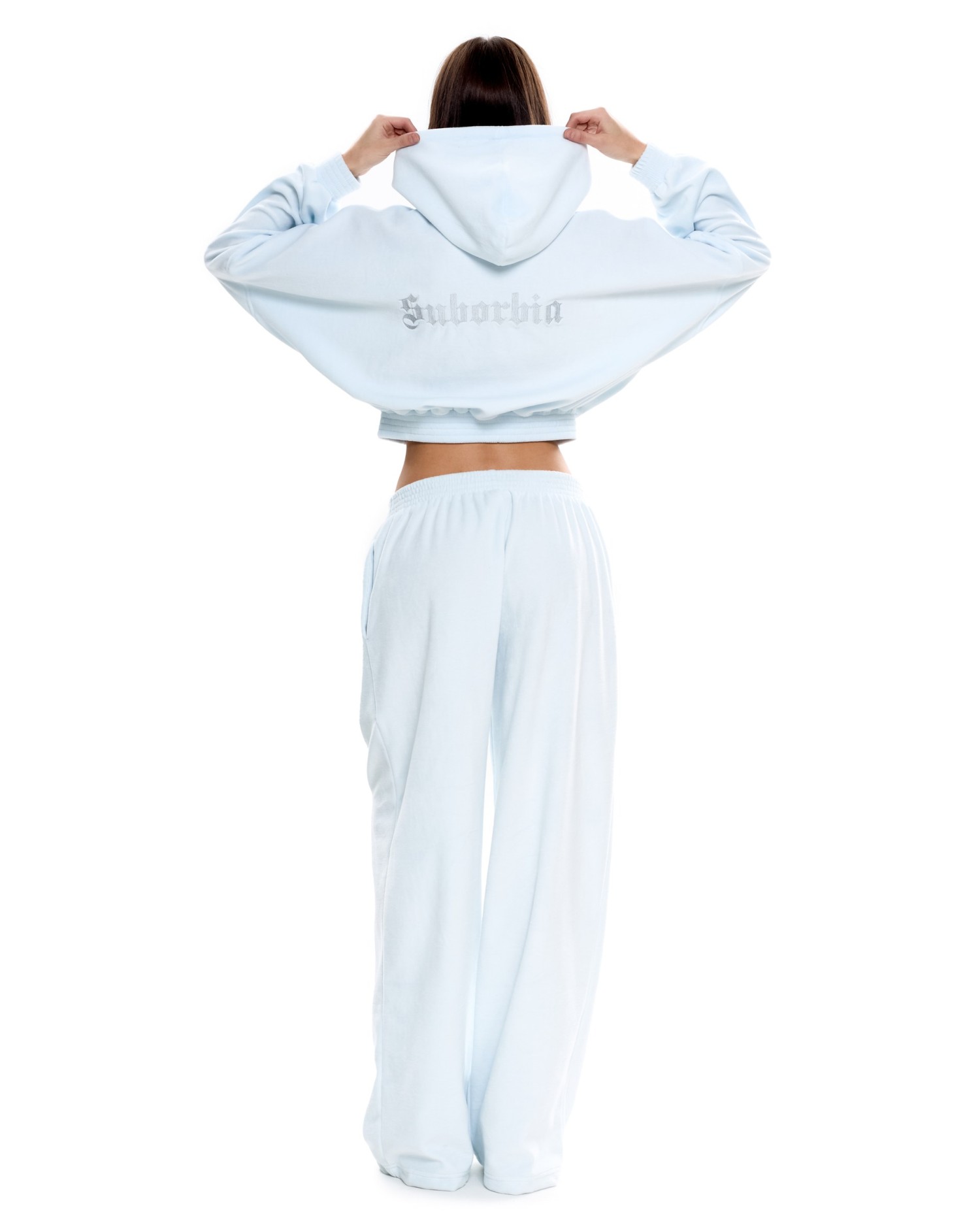 Костюм из велюра с капюшоном (палаццо) Небесно-голубой