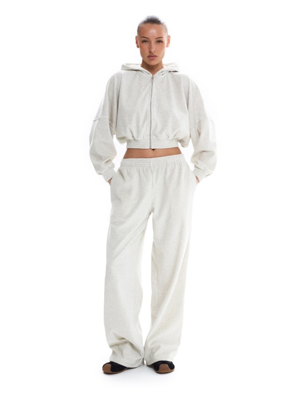 Велюр - костюм ROW с капюшоном (палаццо) Light grey melange