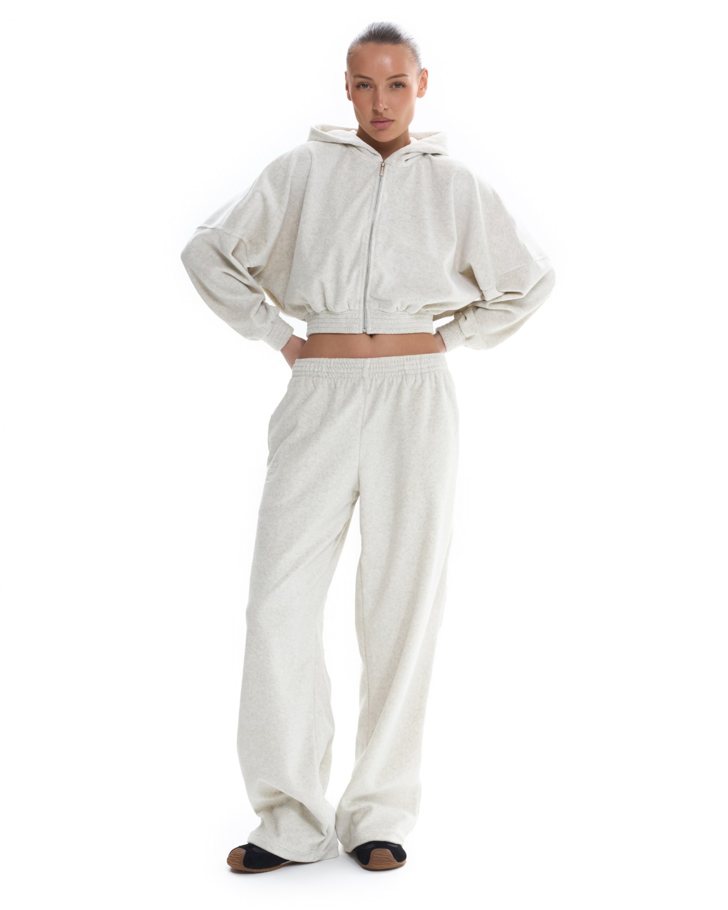 Велюр - костюм ROW с капюшоном (палаццо) Light grey melange