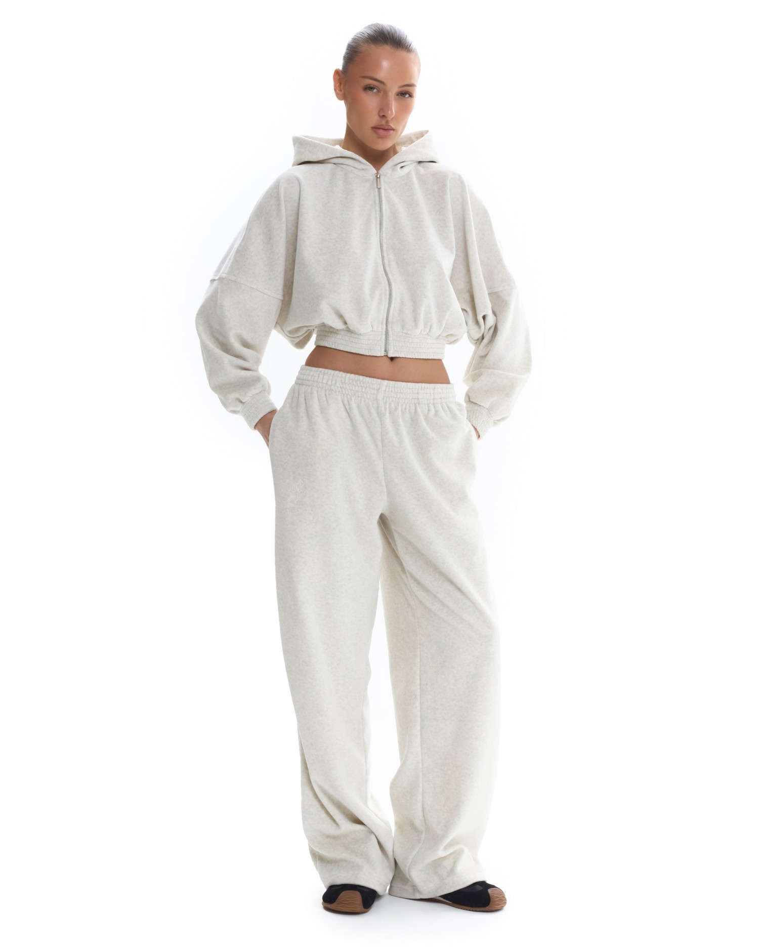 Велюр - костюм ROW с капюшоном (палаццо) Light grey melange