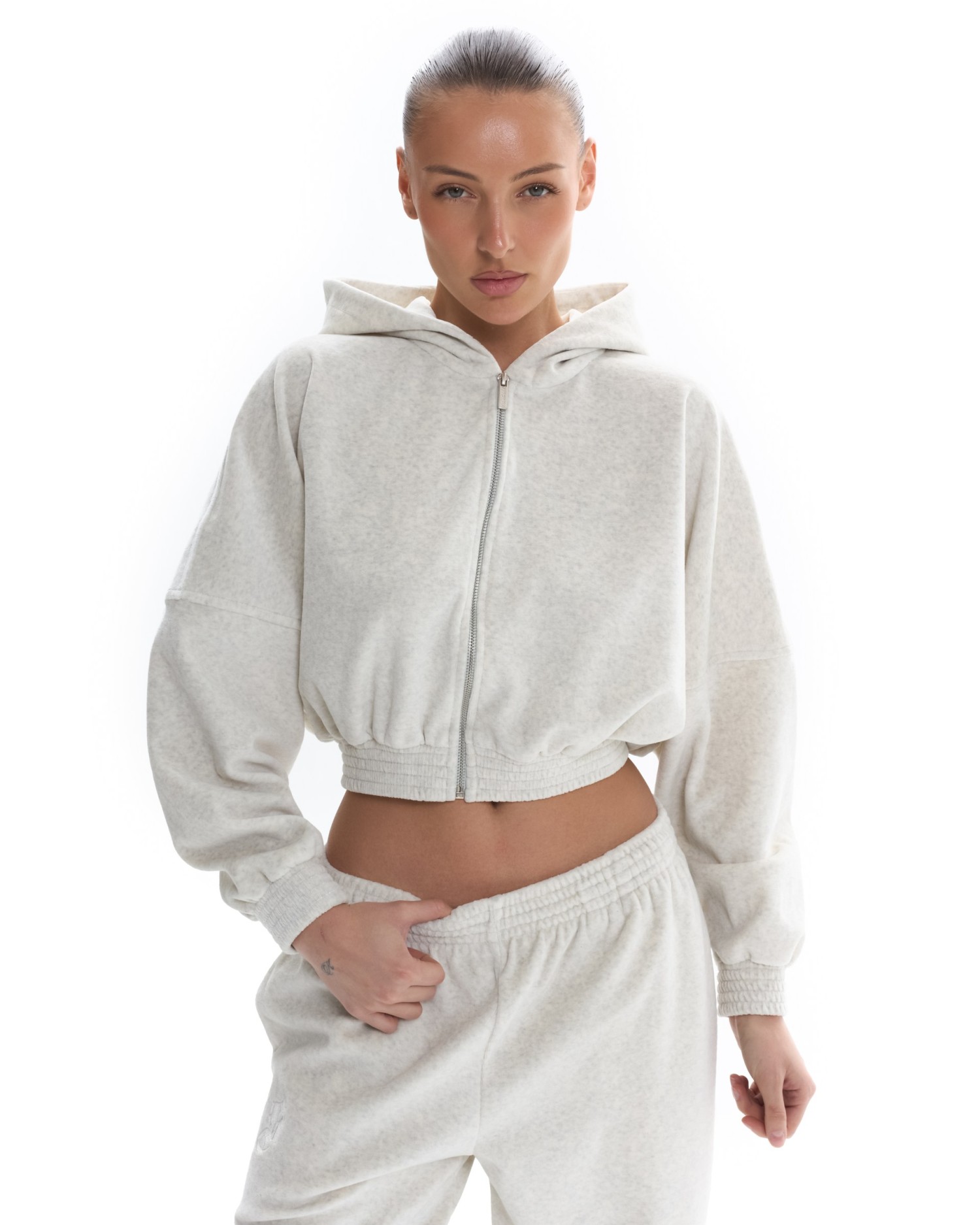 Велюр - костюм ROW с капюшоном (палаццо) Light grey melange