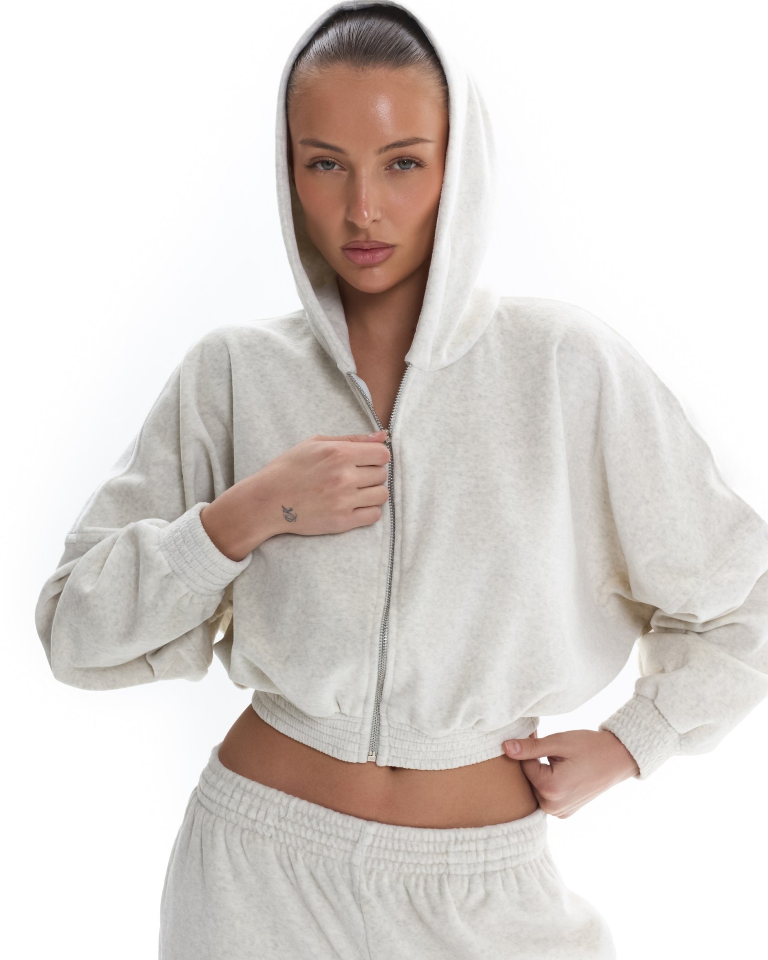 Велюр - костюм ROW с капюшоном (палаццо) Light grey melange