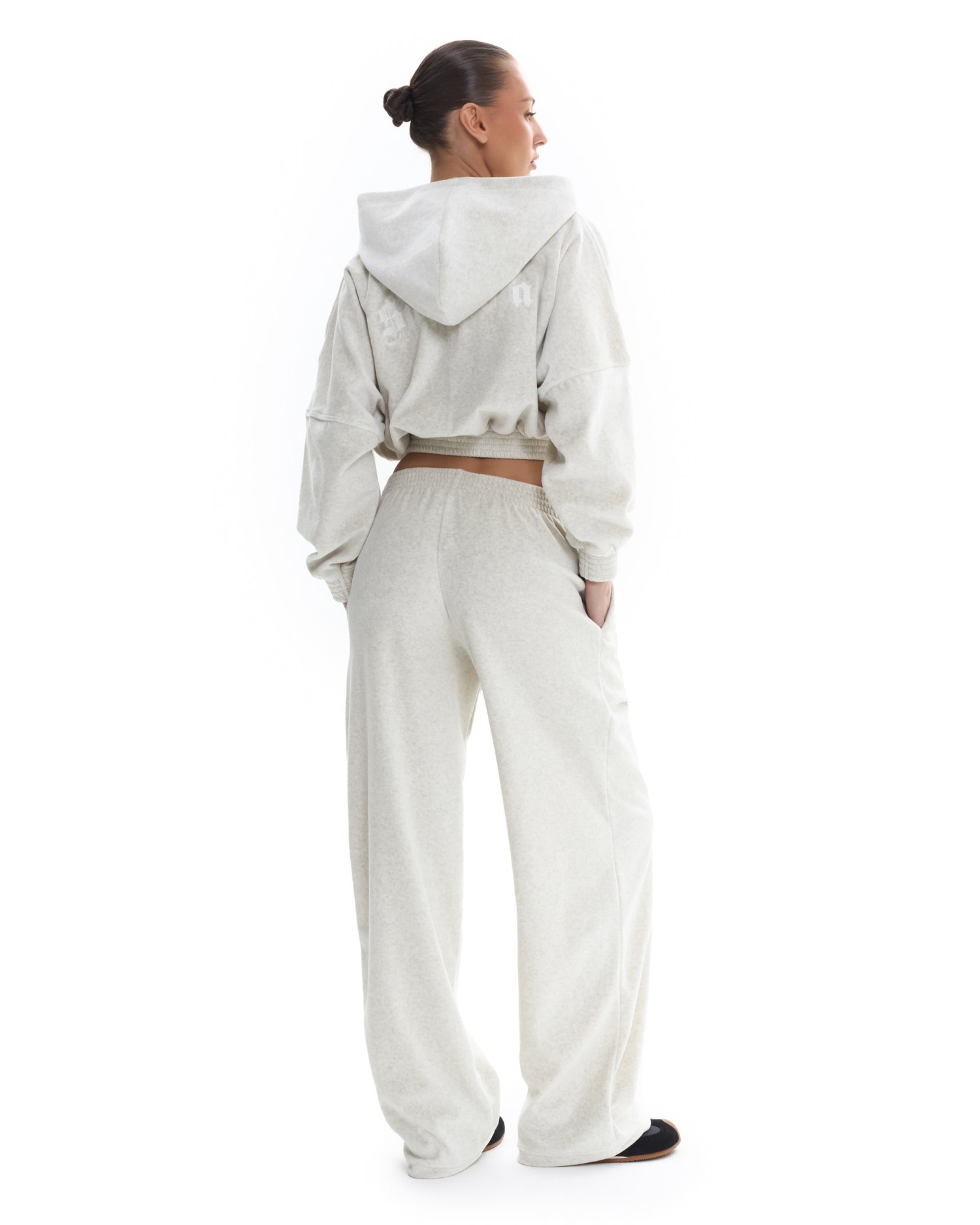 Велюр - костюм ROW с капюшоном (палаццо) Light grey melange