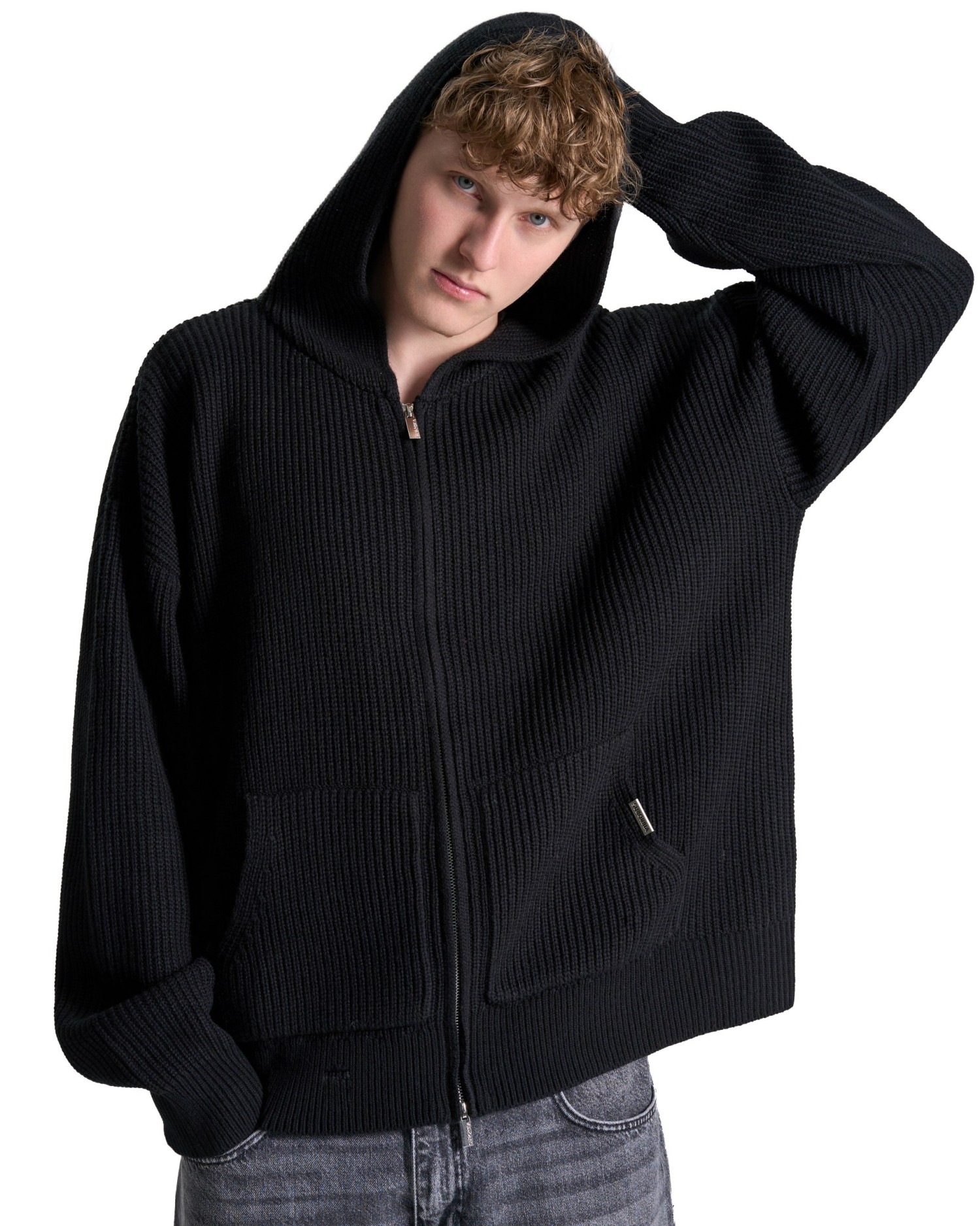 Мужское вязаное худи с капюшоном