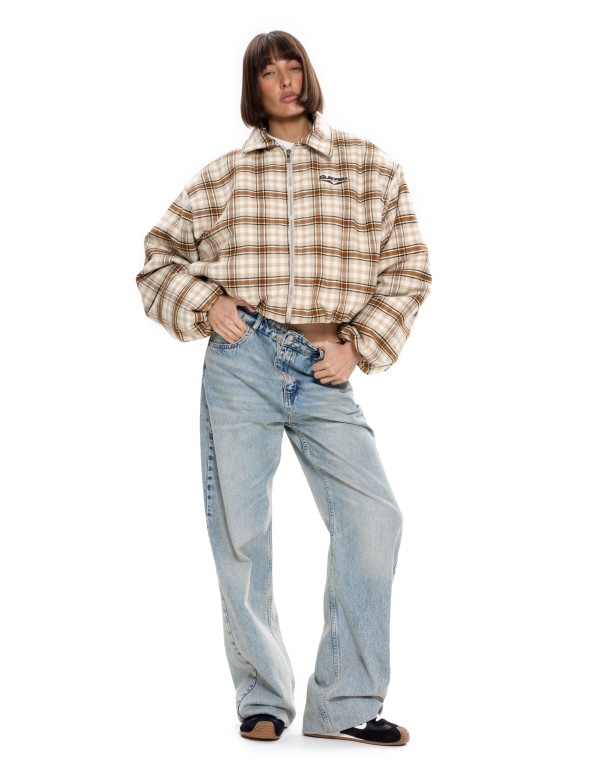 Бомбер в клетку Бежевый