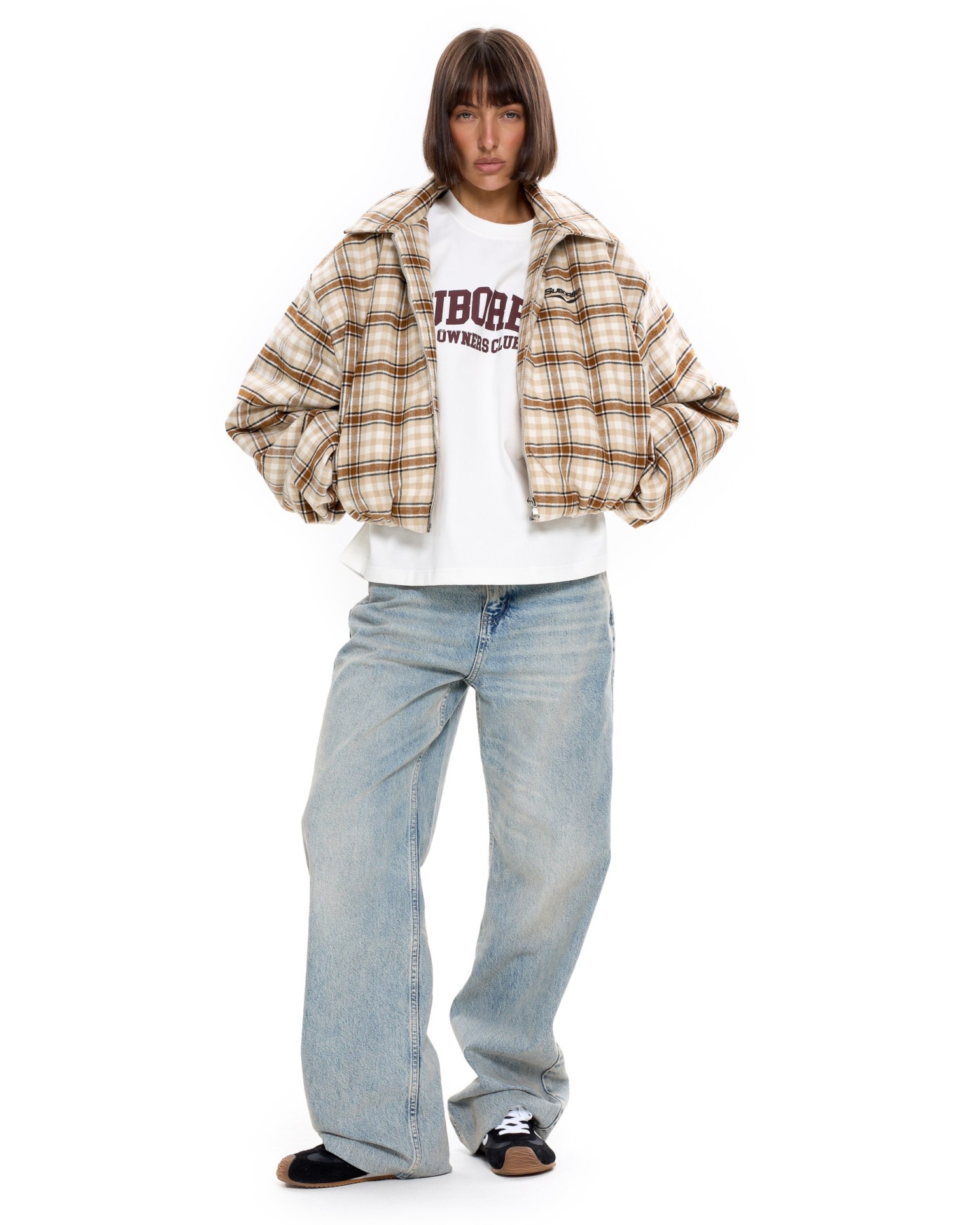 Бомбер в клетку Бежевый