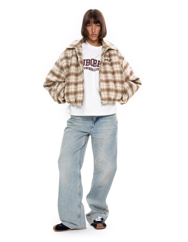 Бомбер в клетку Бежевый