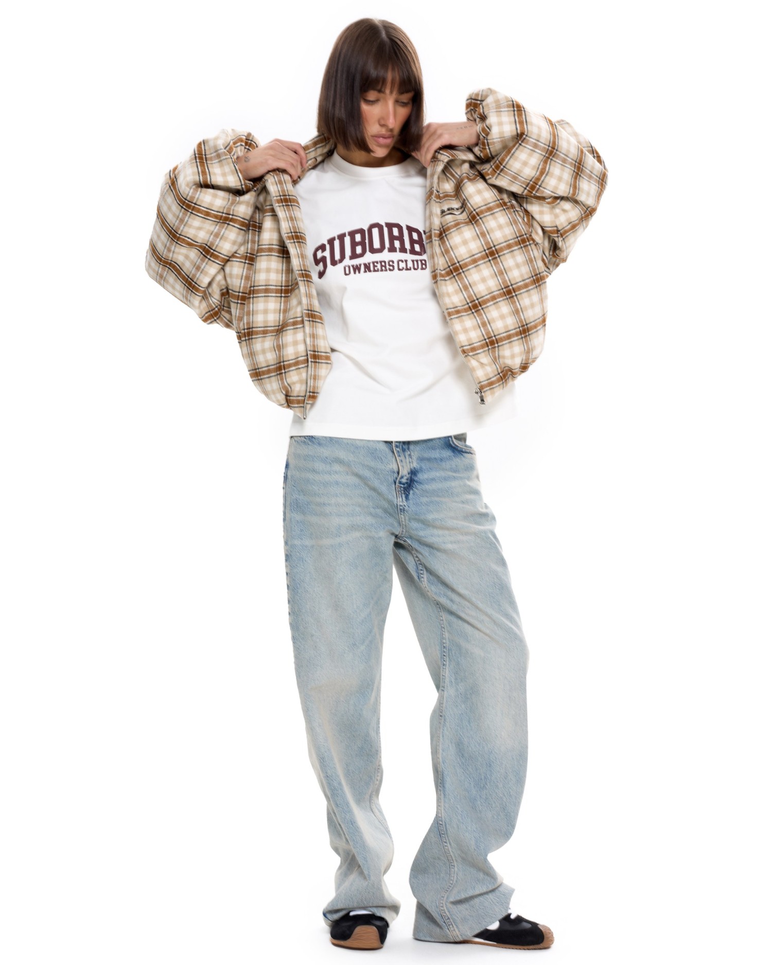 Бомбер в клетку Бежевый