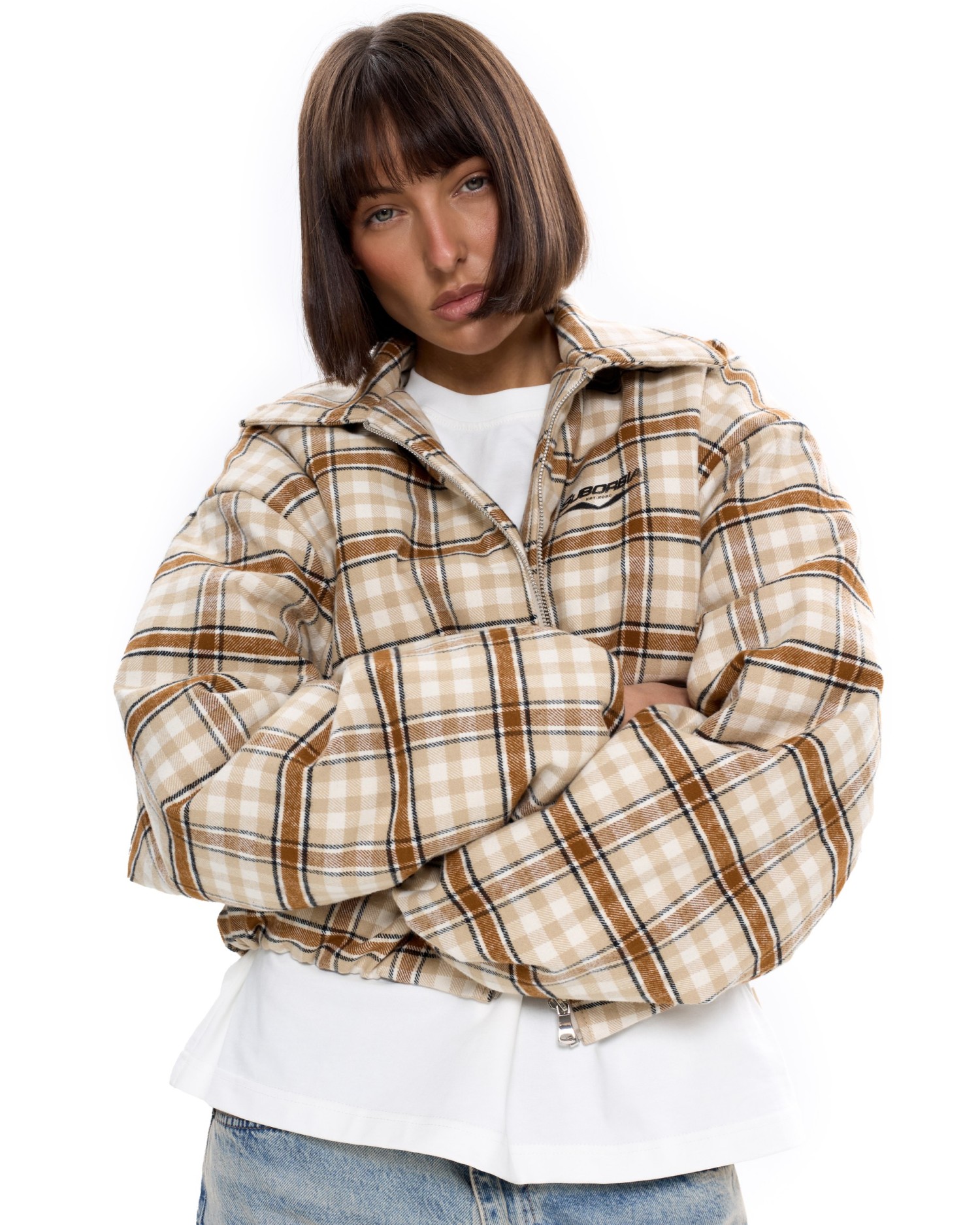 Бомбер в клетку Бежевый