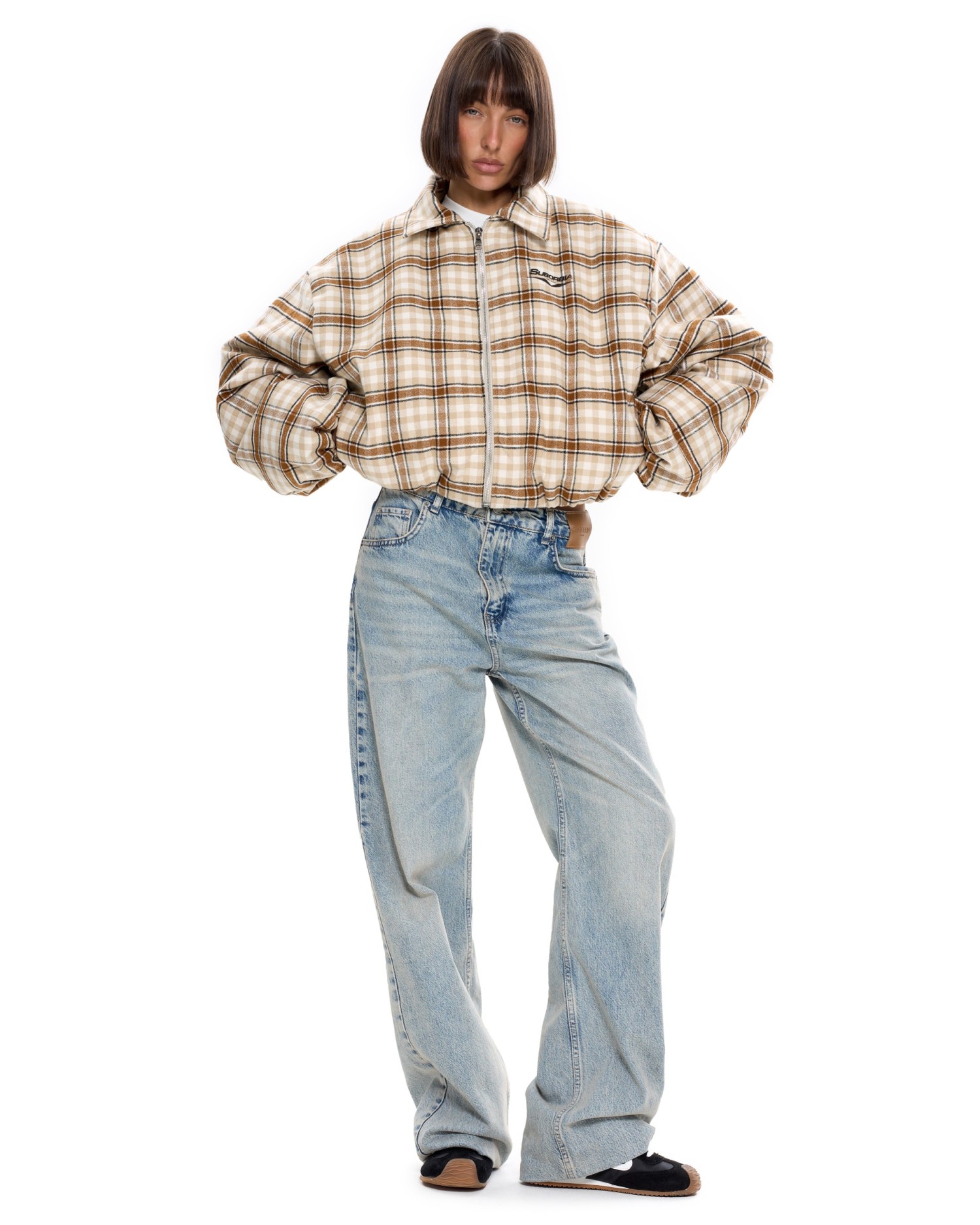 Бомбер в клетку Бежевый