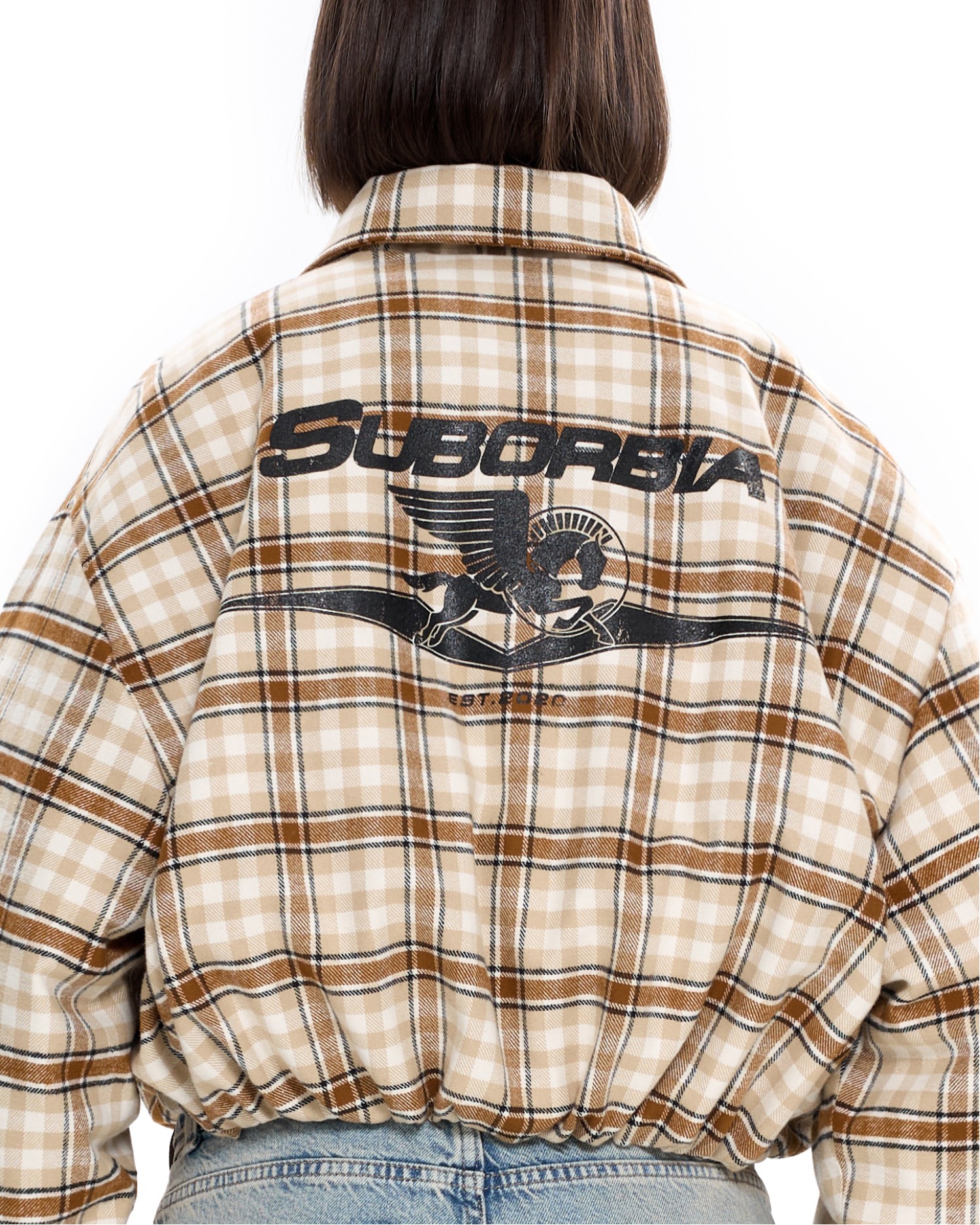 Бомбер в клетку Бежевый