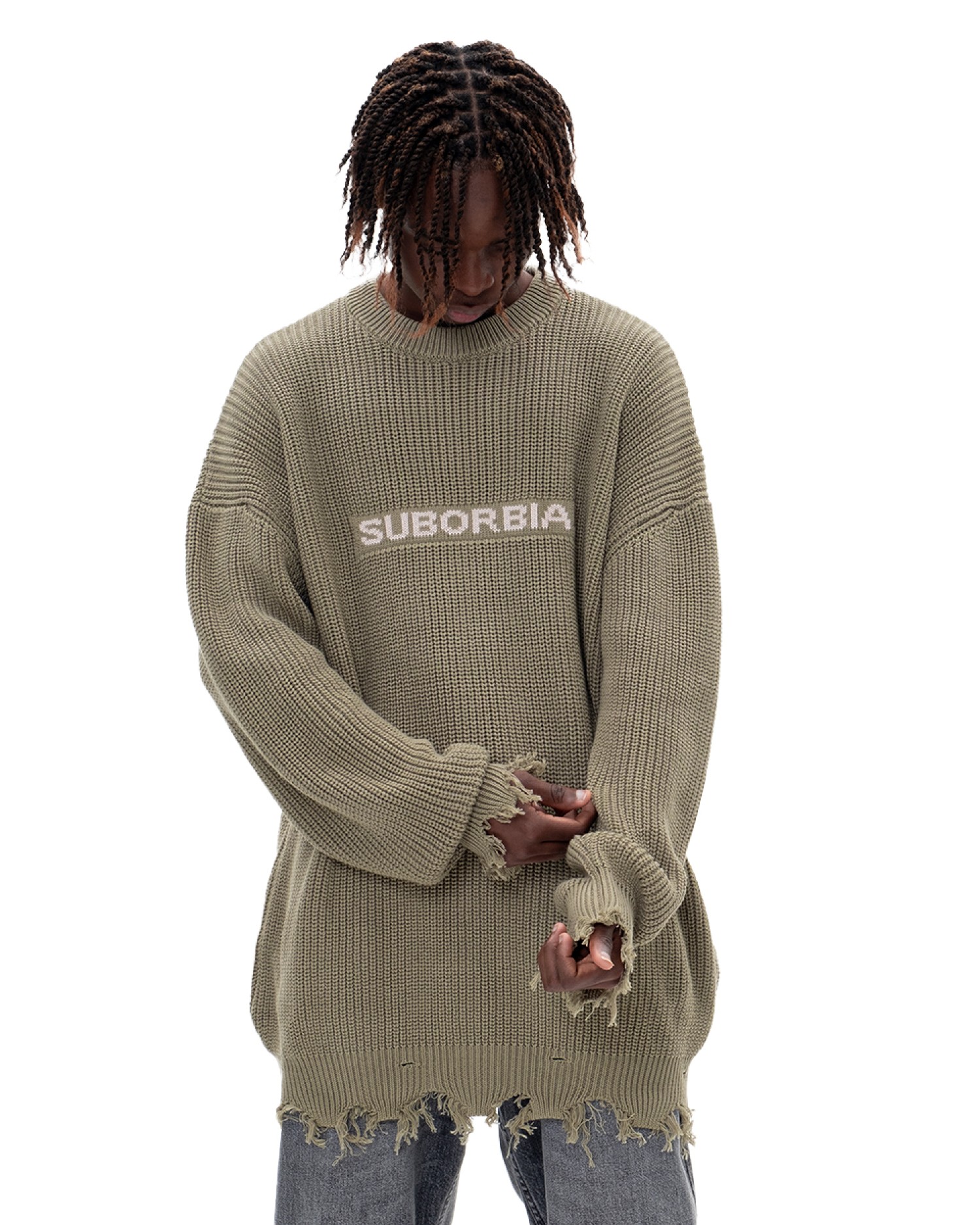 Свитер KNITTED TORN MEN Khaki