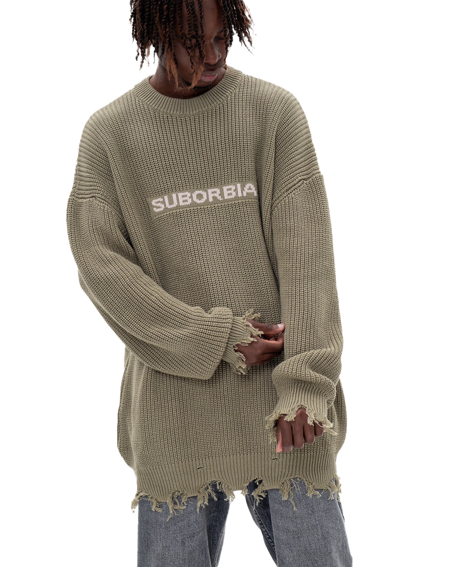 Свитер KNITTED TORN MEN Khaki
