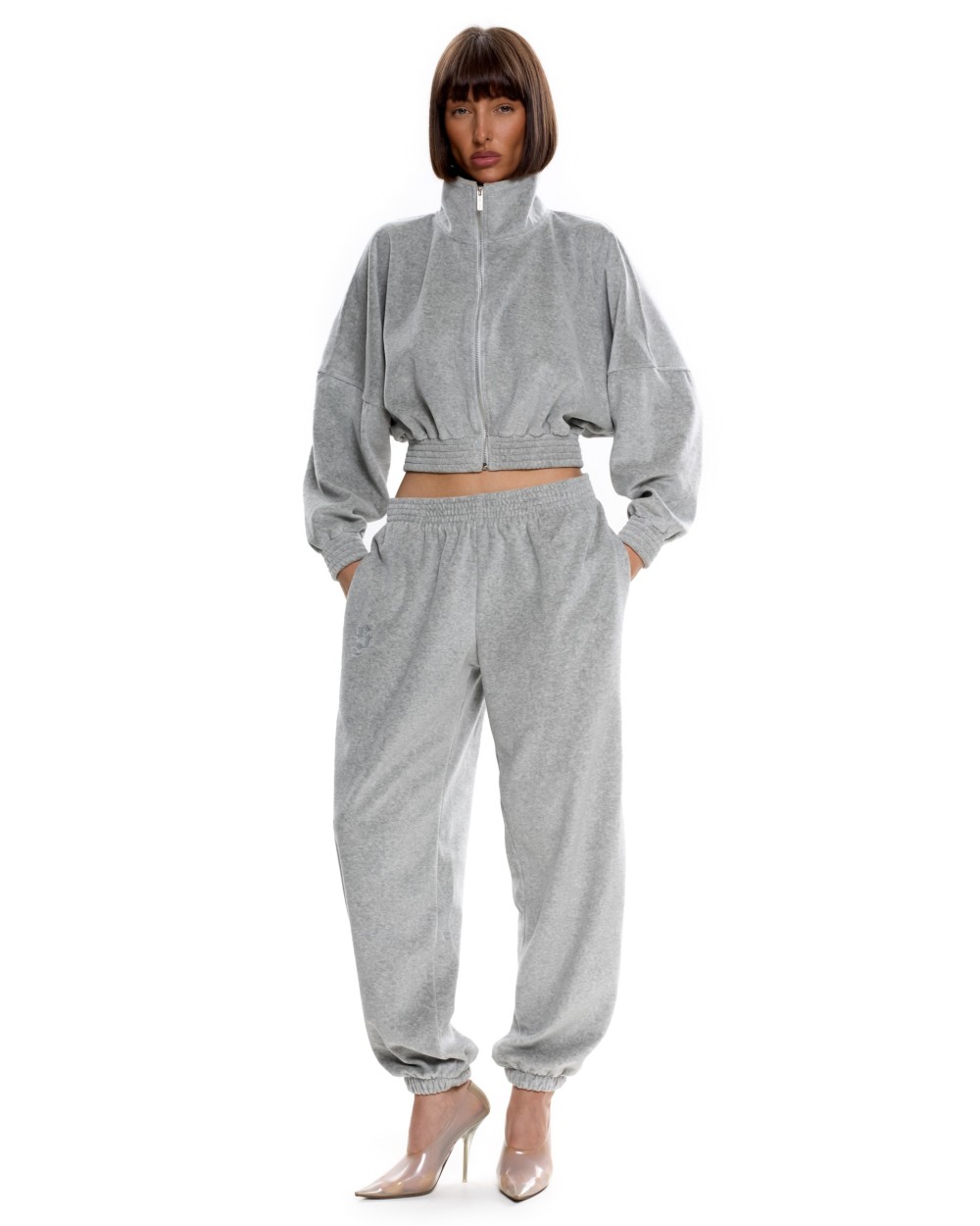 Костюм из велюра без капюшона (джоггеры) Серый меланж