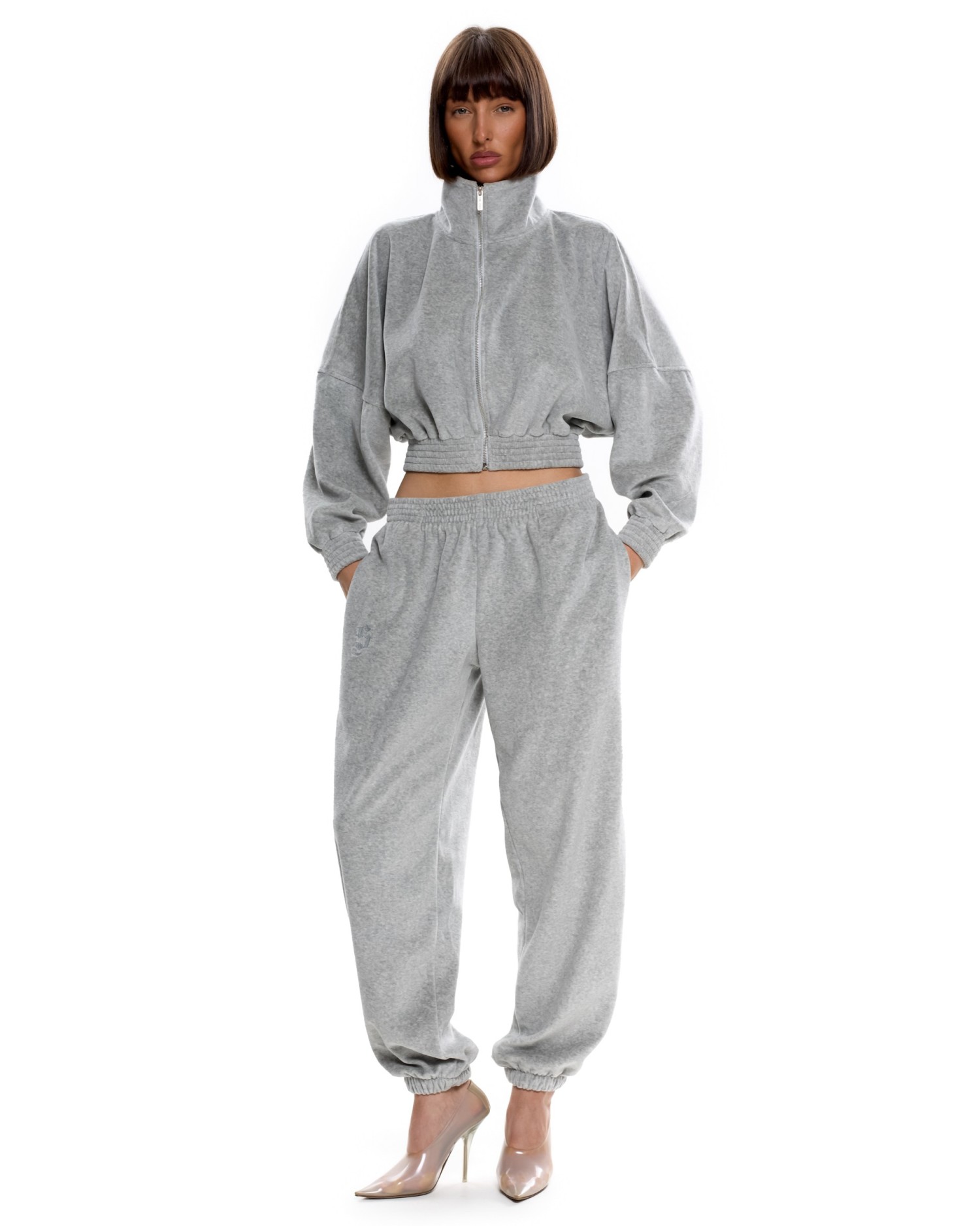 Костюм из велюра без капюшона (джоггеры) Серый меланж