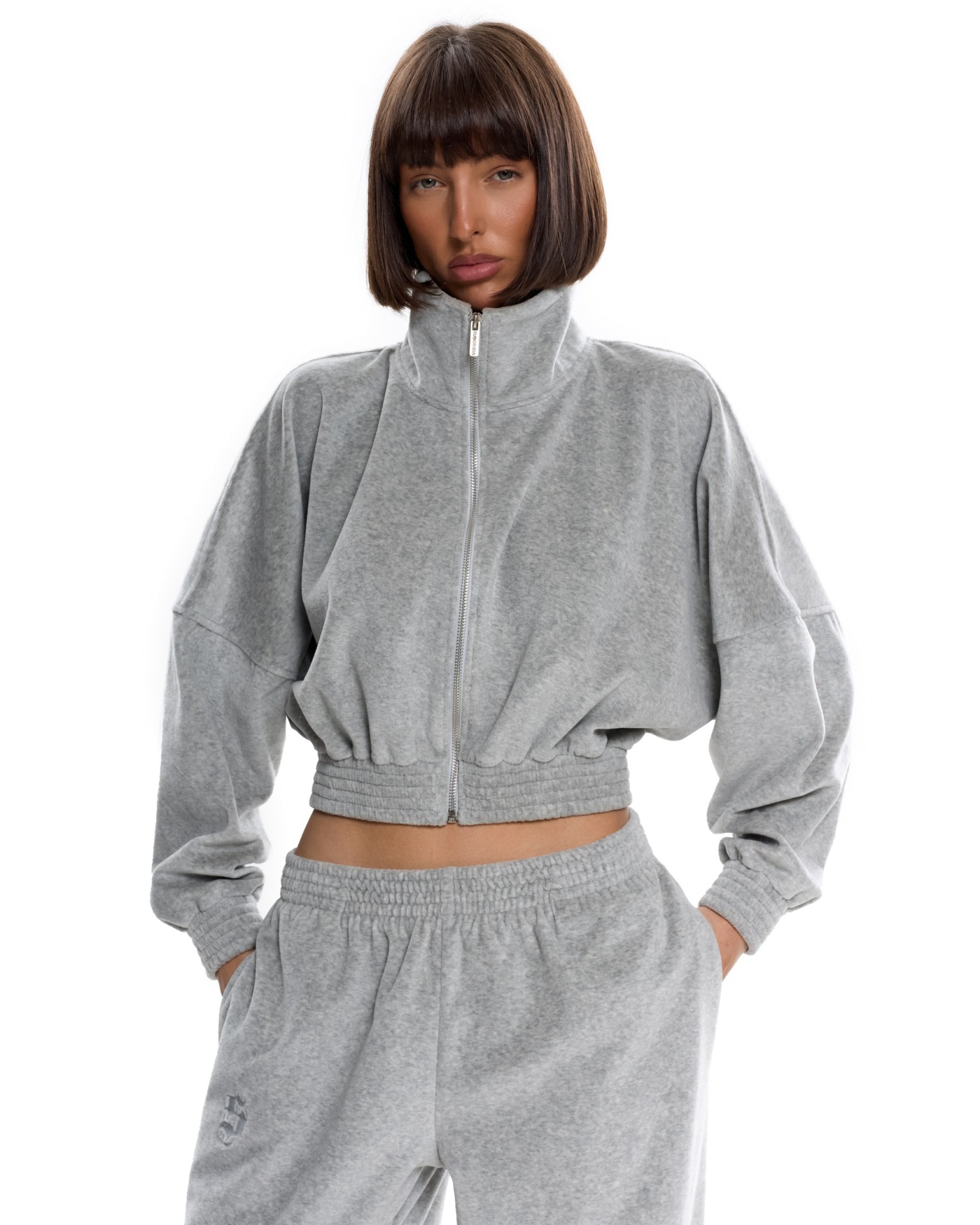 Костюм из велюра без капюшона (джоггеры) Серый меланж